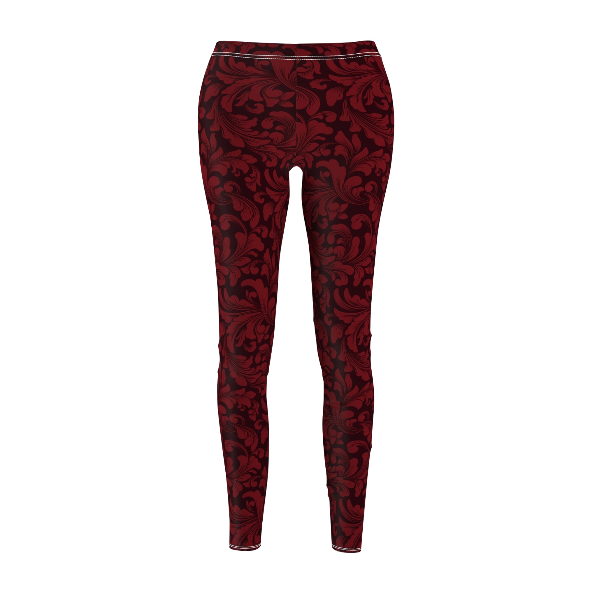 Fabled Fashion Red /Black damask pattern Women's Cut & Sew Casual Leggings (AOP)