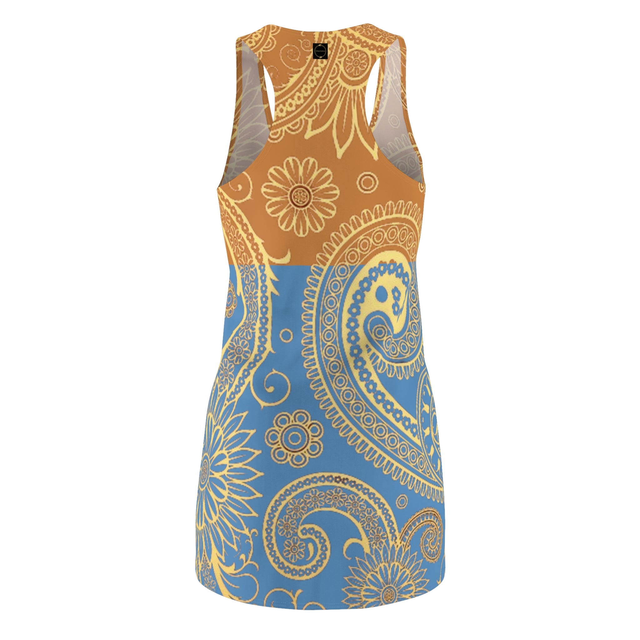 Fabled Fashion Tranquil Blue and Sundial Paisley effect Women's Cut & Sew Racerback Dress (AOP)