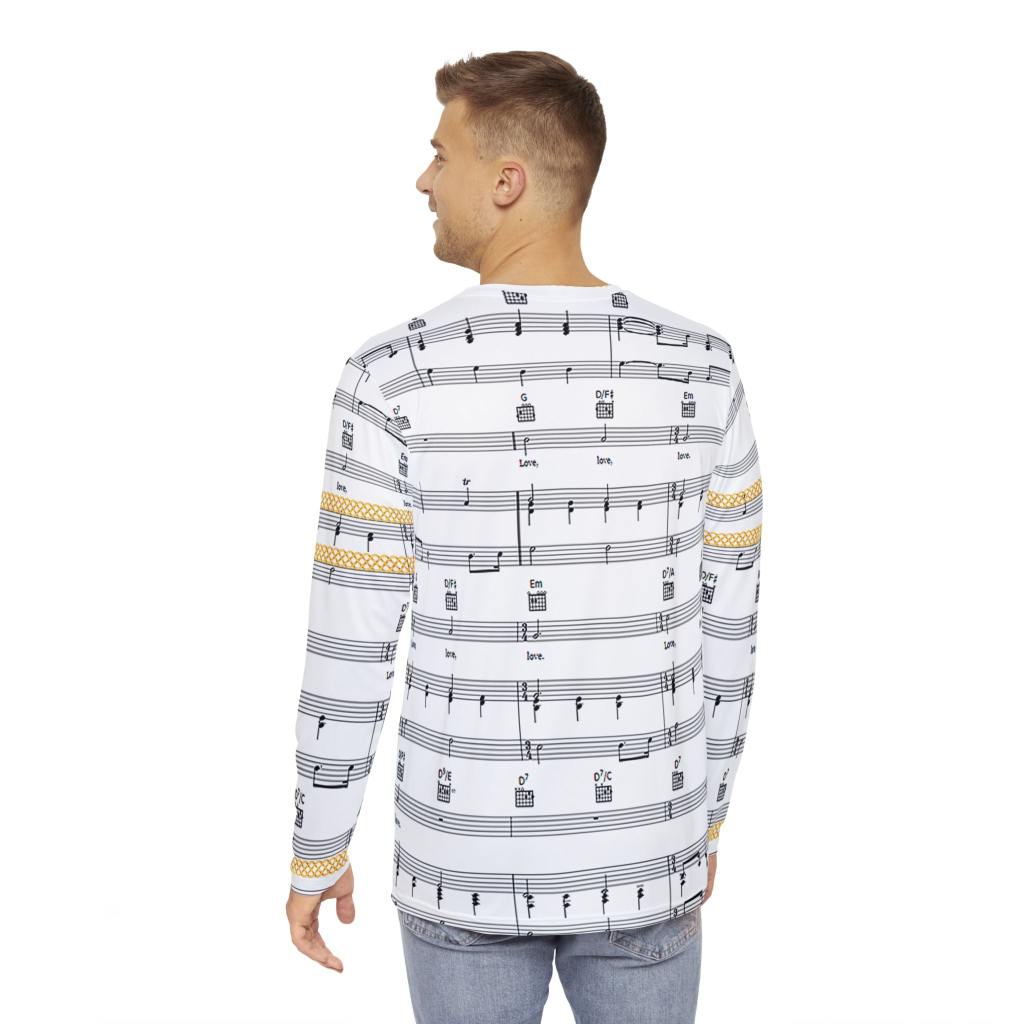 Fabled Fashion Men's Long Sleeve Musical stave / All you need is love Celtic chain effect AOP Shirt