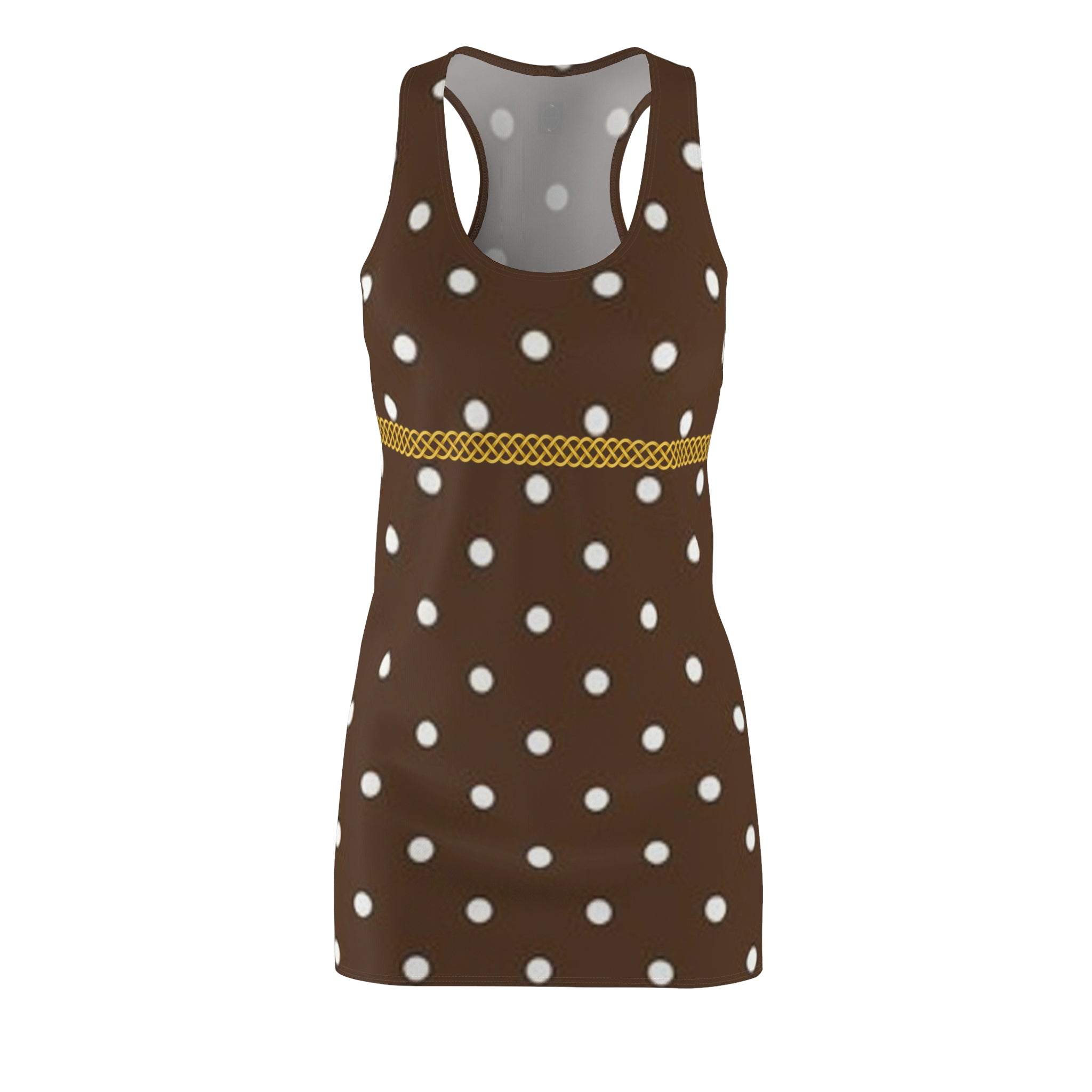 Fabled Fashion Chocolate Polka Dot with Celtic Knot effect Women's Cut & Sew Racerback Dress (AOP) inspired by Vivian in Pretty Woman