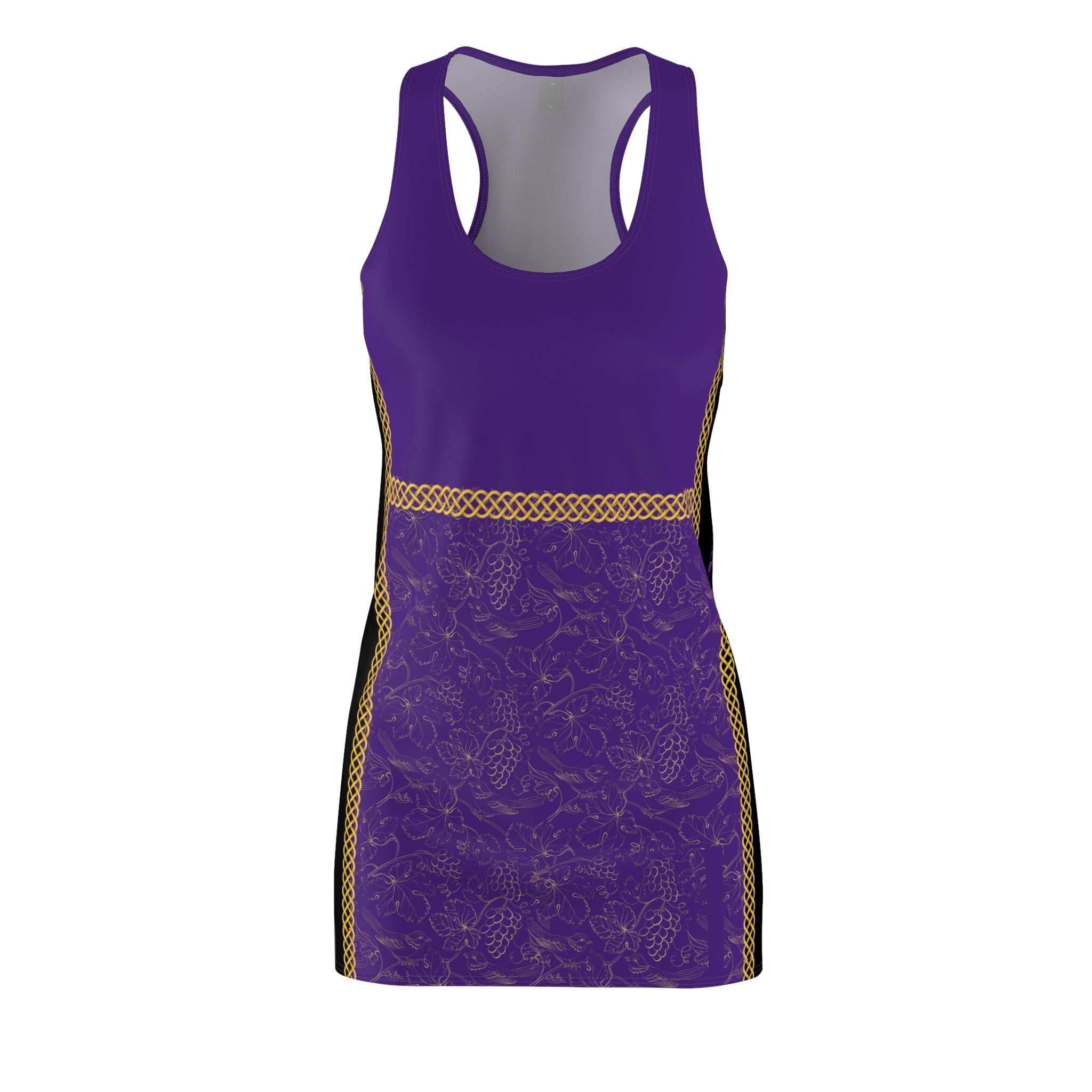 Fabled Fashion Purple Grapes and Celtic Knot effect Women's Cut & Sew Racerback Dress (AOP)
