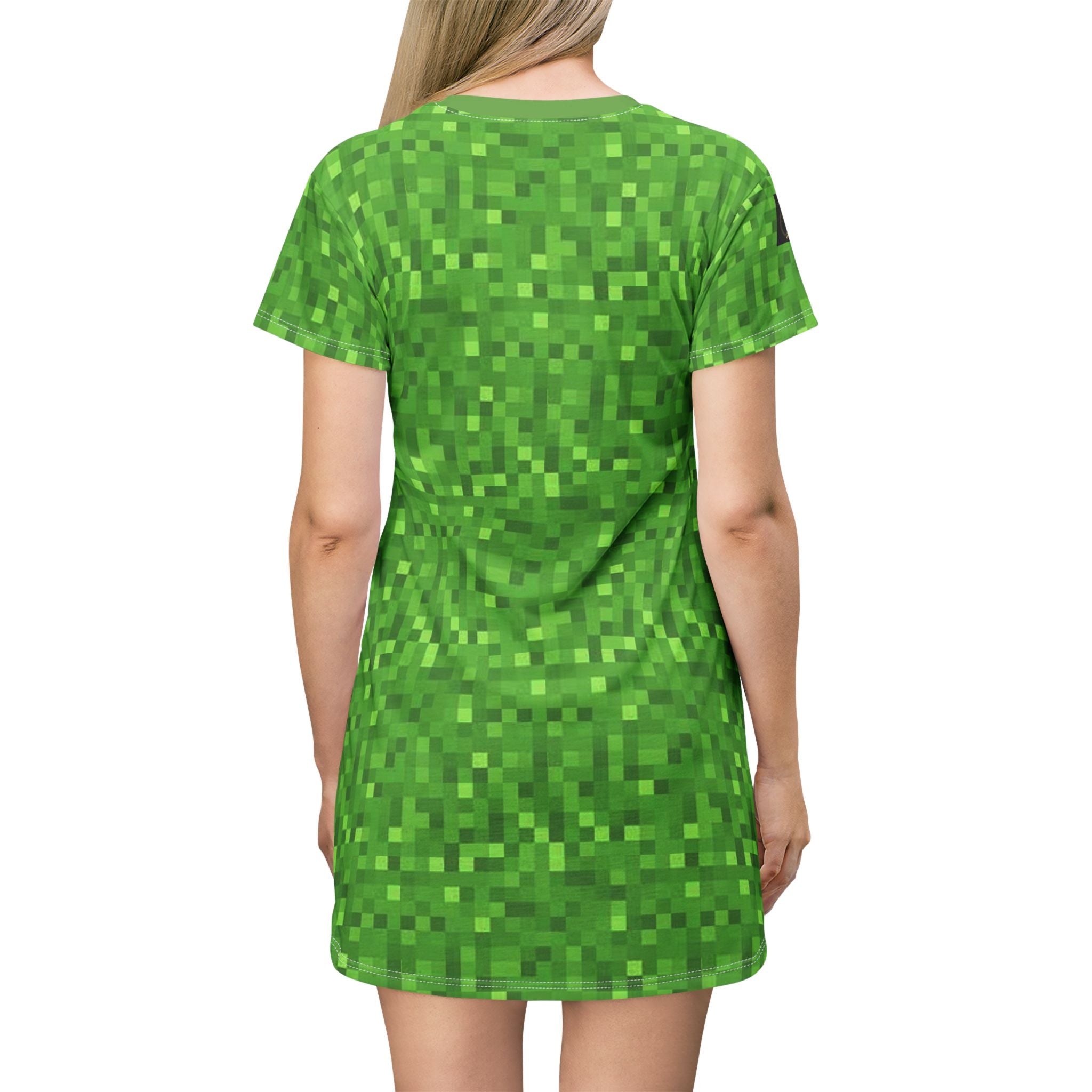 Fabled Fashion Minecraft inspired green pixels style All Over Print Spring/Summer T-Shirt Dress