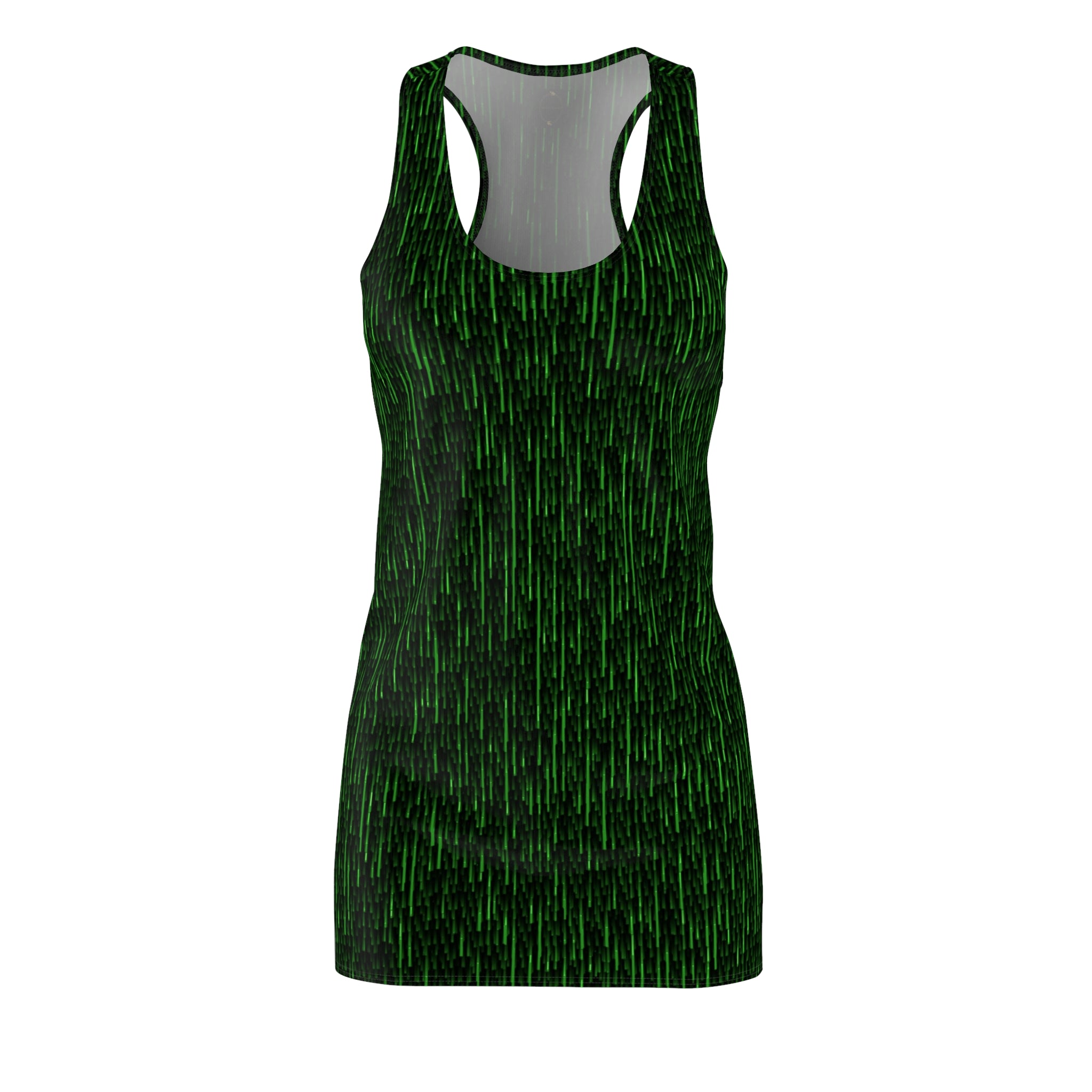 Fabled Fashion Black and green Matrix Code Women's Cut & Sew Racerback Dress (AOP)