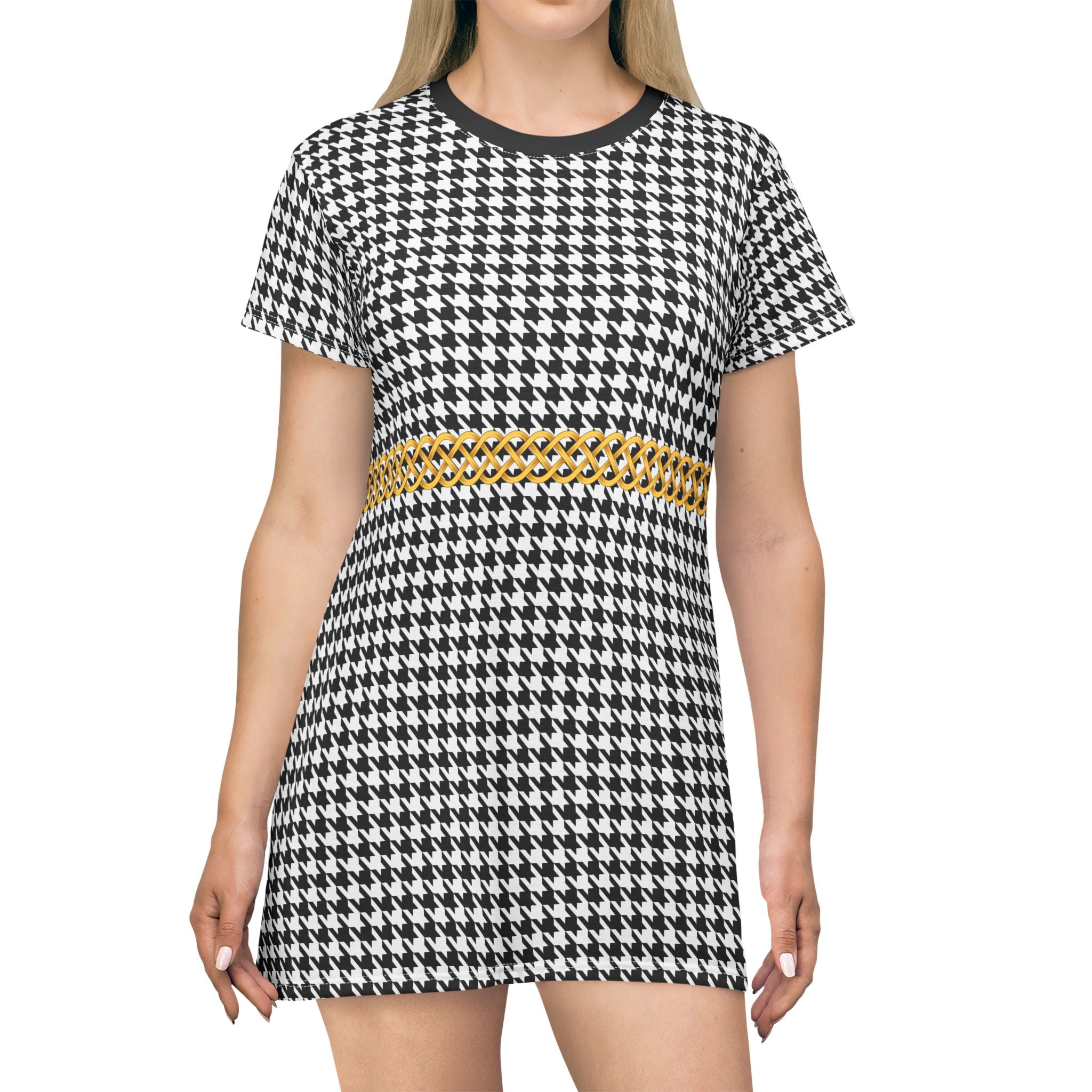 Fabled Fashion Celtic Knot Houndstooth pattern All Over Print Spring/Summer T-Shirt Dress