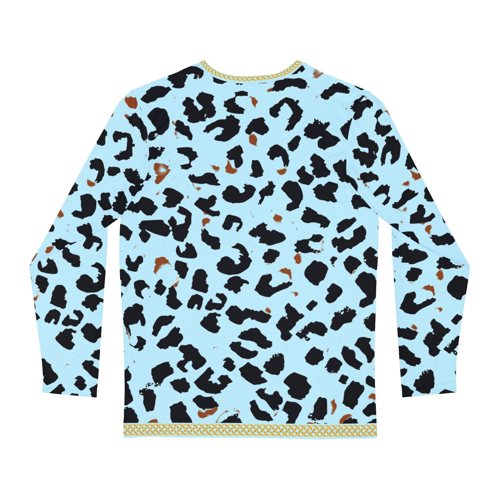 Fabled Fashion Men's Long Sleeve Light blue Leopard print with celtic chain effect AOP Shirt