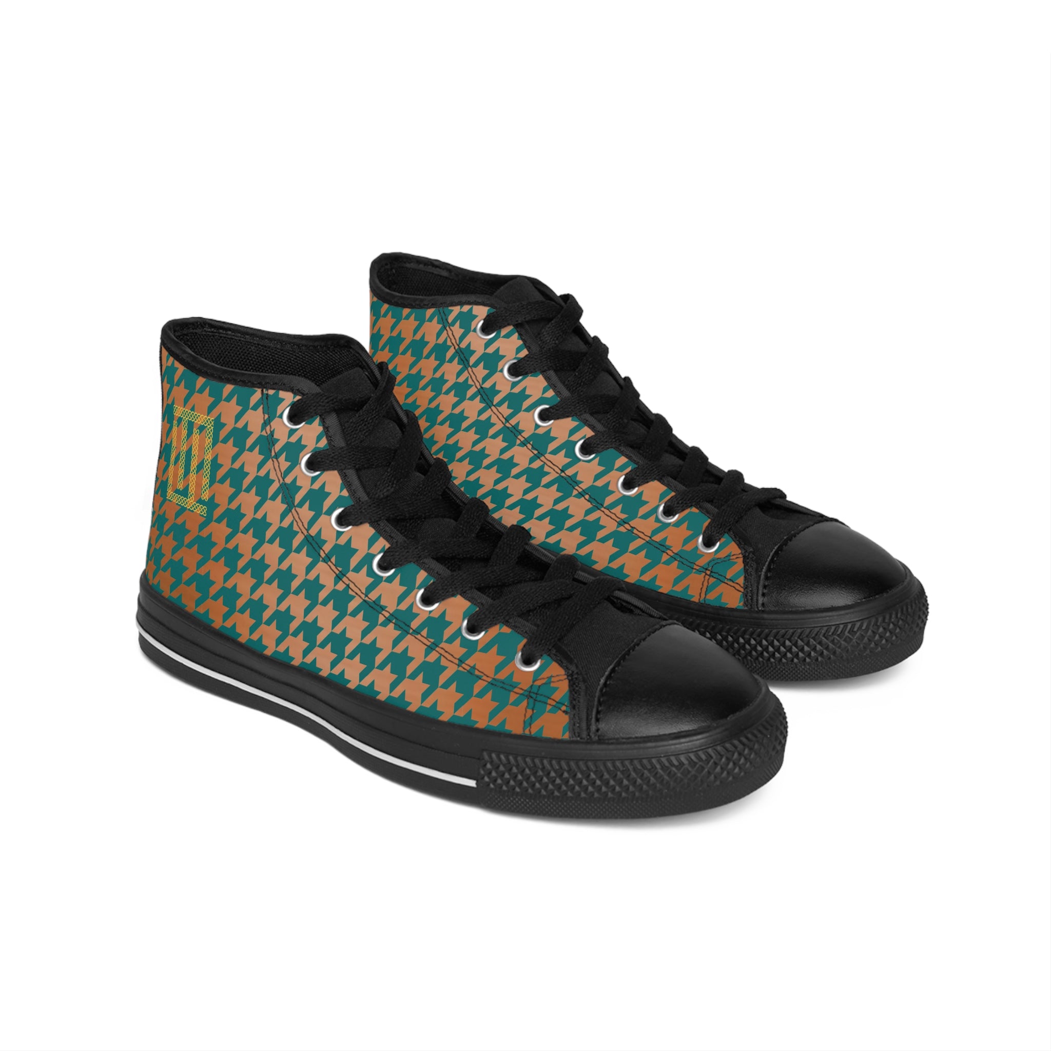 Fabled Fashion Copper and Verdigris houndstooth Women's Classic Sneakers
