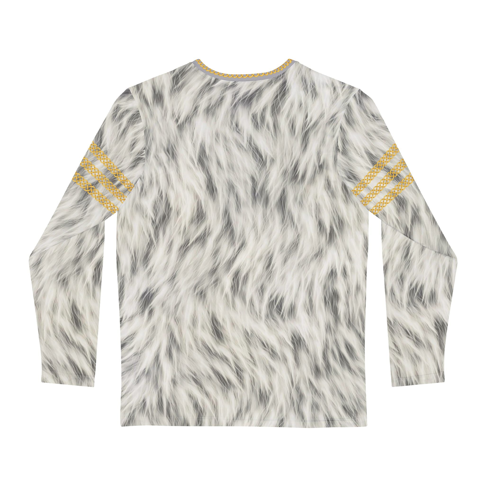 Fabled Fashion Men's Long Sleeve Snow Fur effect triple Celtic chain AOP Shirt