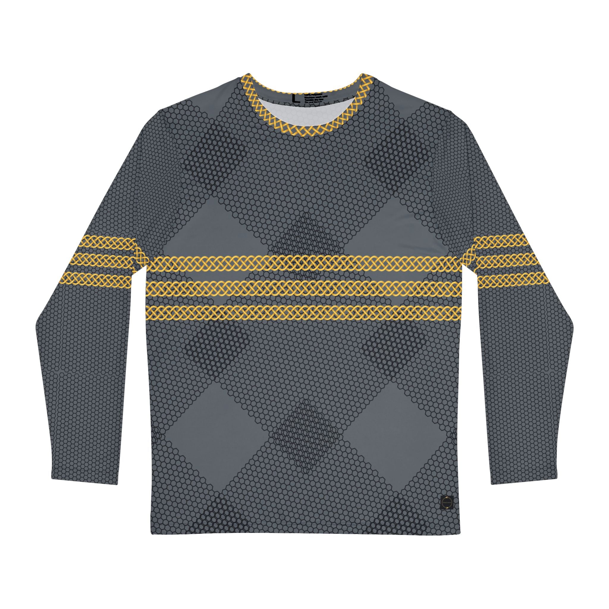 Fabled Fashion Men's Long Sleeve Triple Celtic chain effect AOP Shirt Grey Mesh pattern