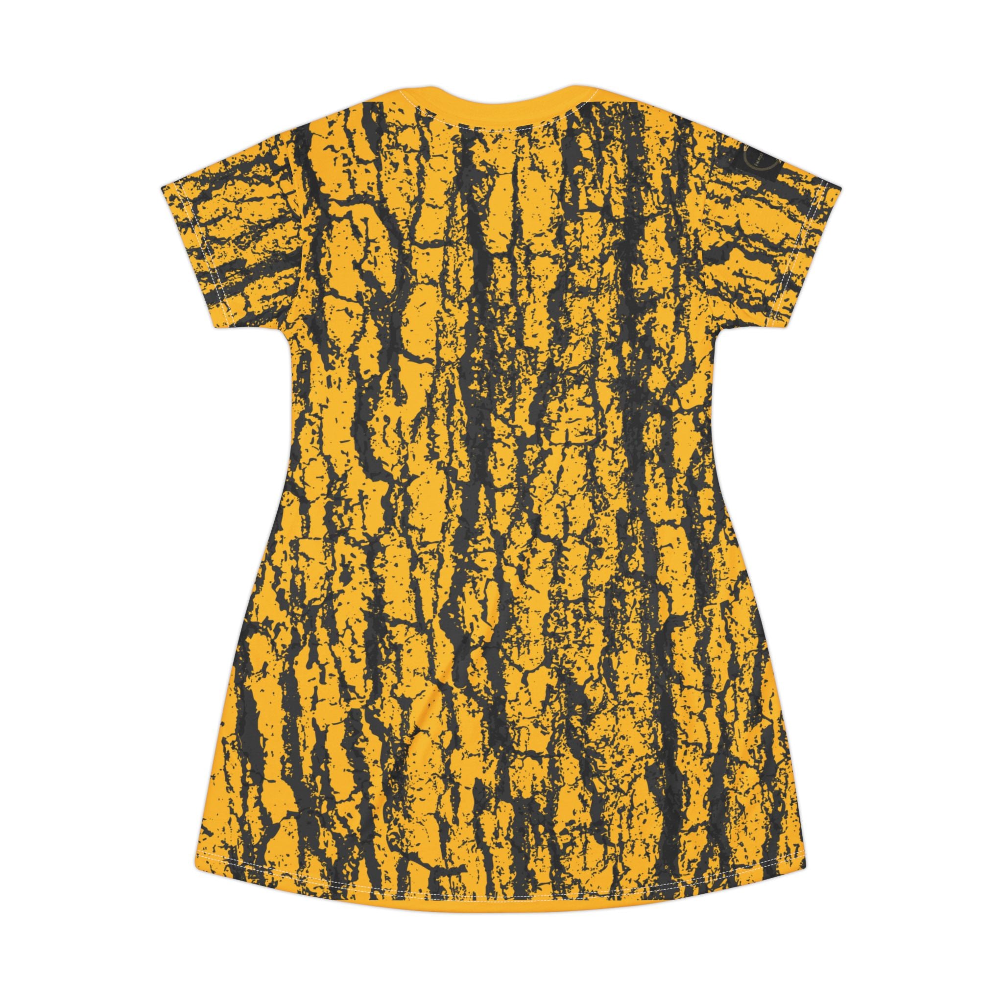 Fabled Fashion Bark effect Yellow All Over Print Spring/Summer T-Shirt Dress