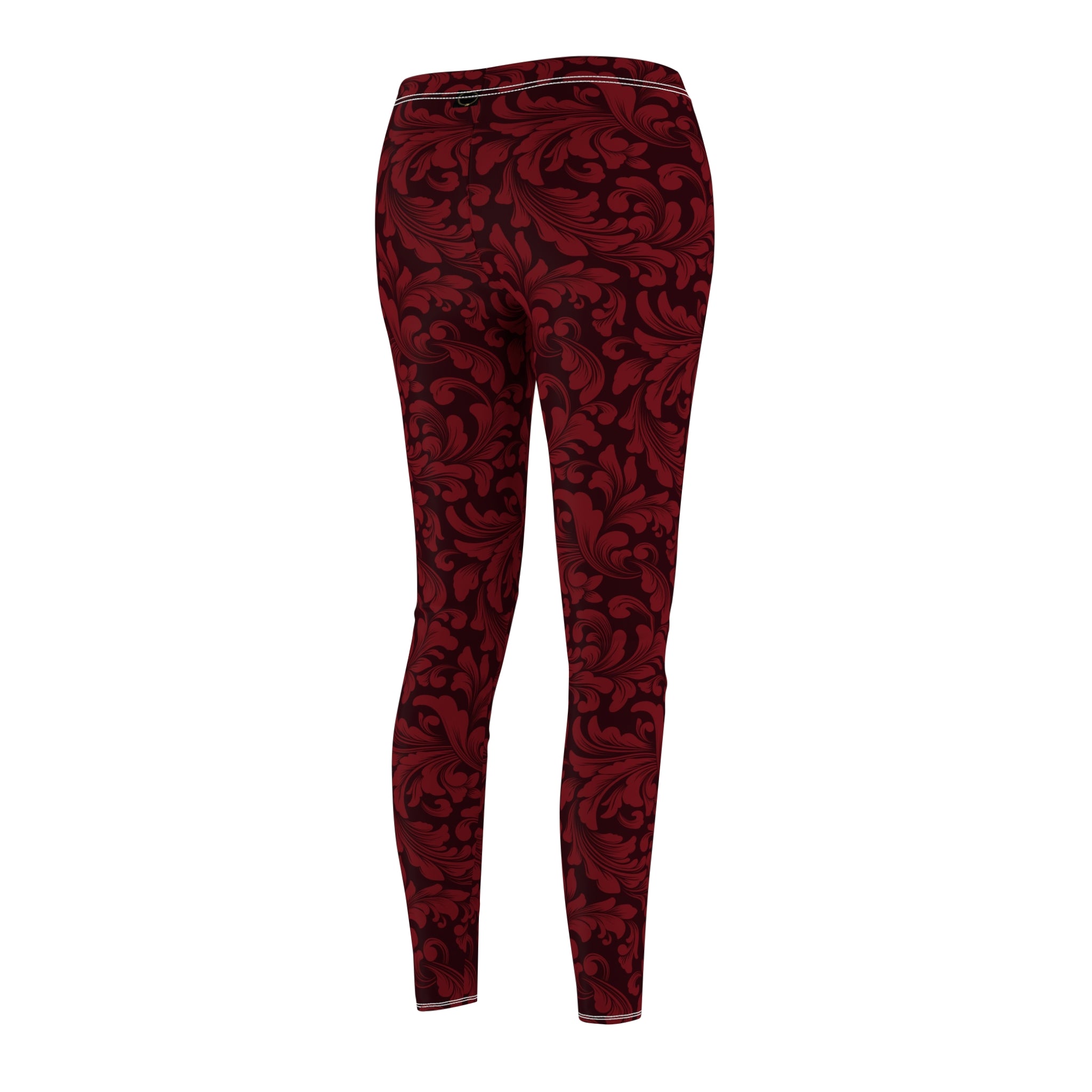 Fabled Fashion Red /Black damask pattern Women's Cut & Sew Casual Leggings (AOP)