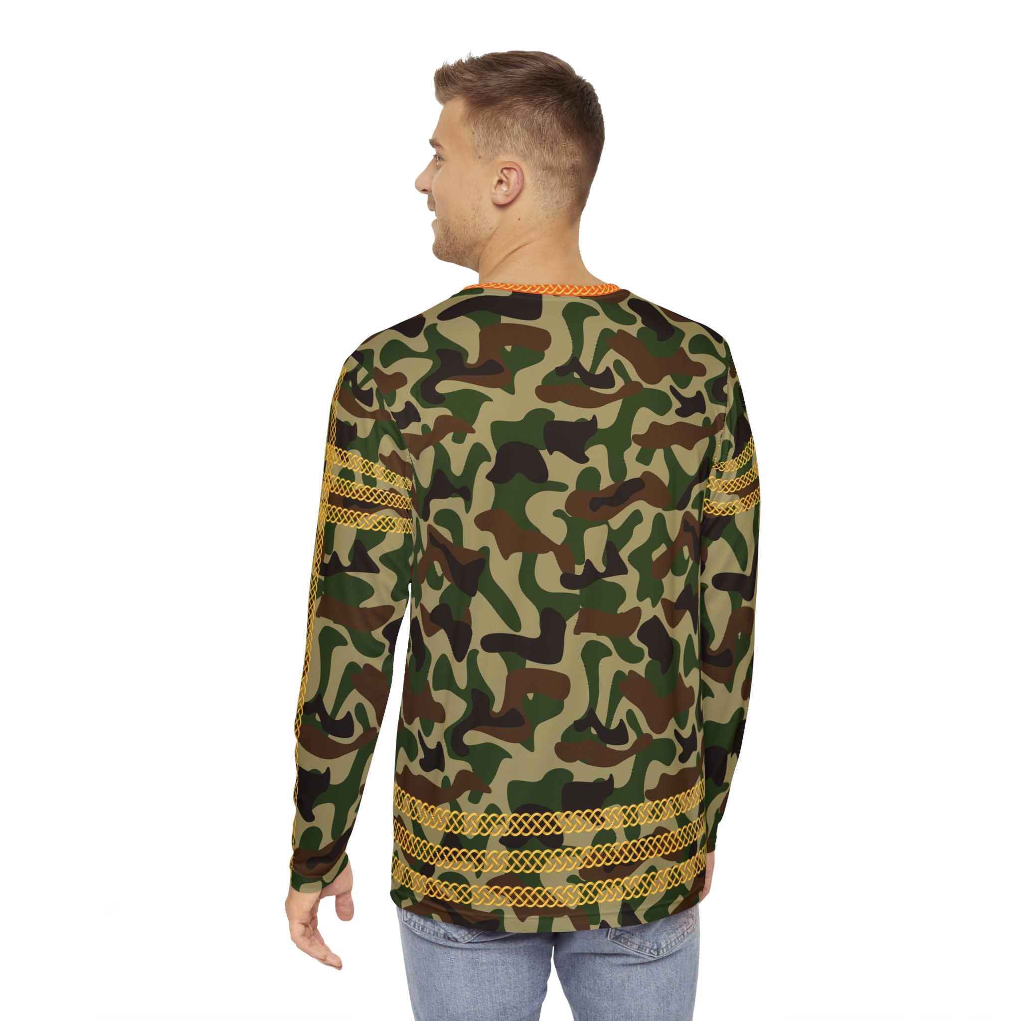 Fabled Fashion Men's Long Sleeve Green/Brown Camo effect triple Celtic chain AOP Shirt