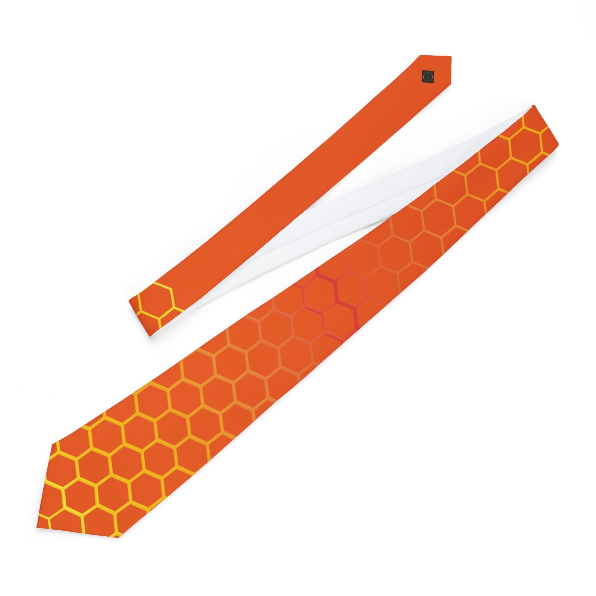 Hexagon Honeycomb Orange Necktie — Geometric Retro Pattern Tie