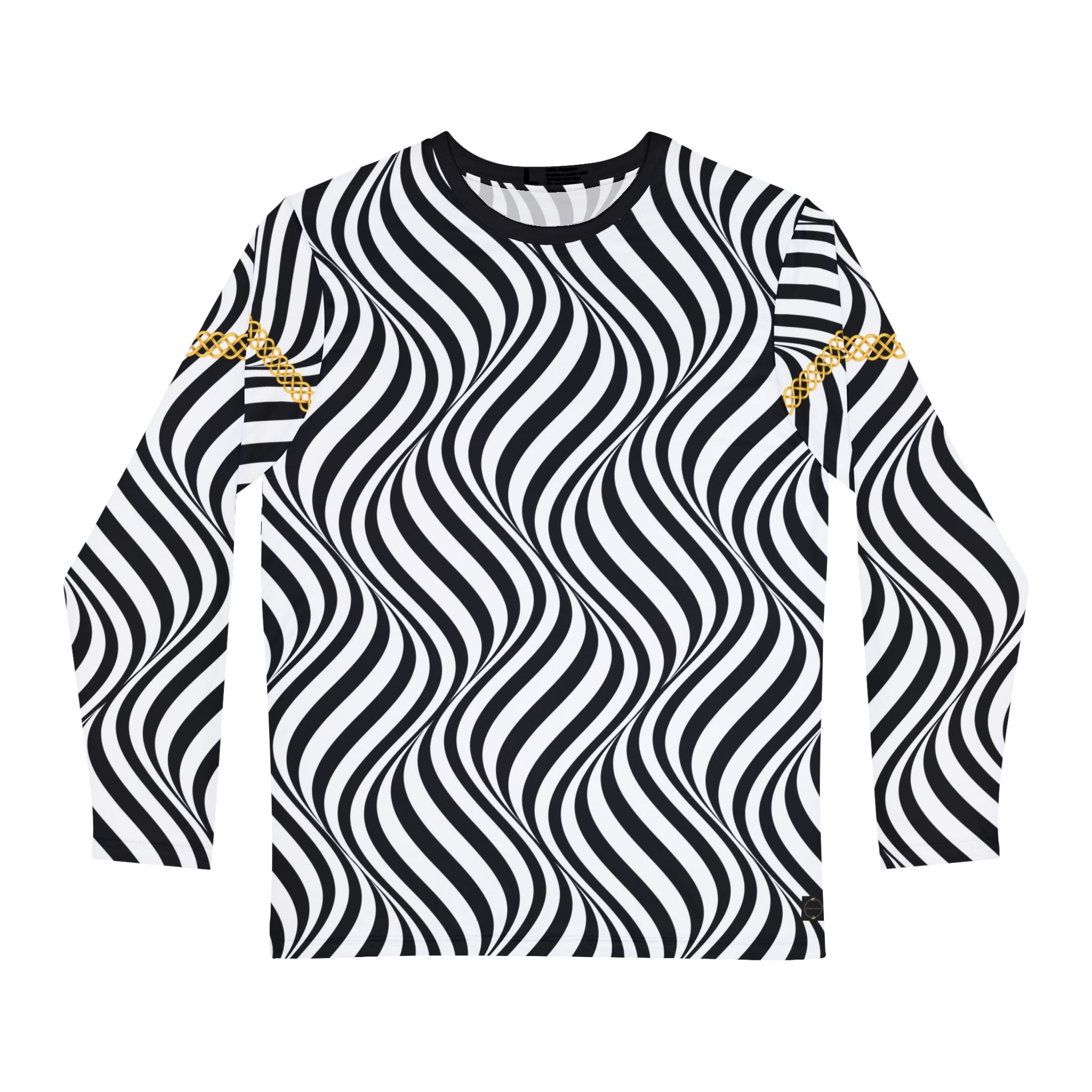 Fabled Fashion Men's Long Sleeve Back/White optical illusion Celtic chain effect AOP Shirt