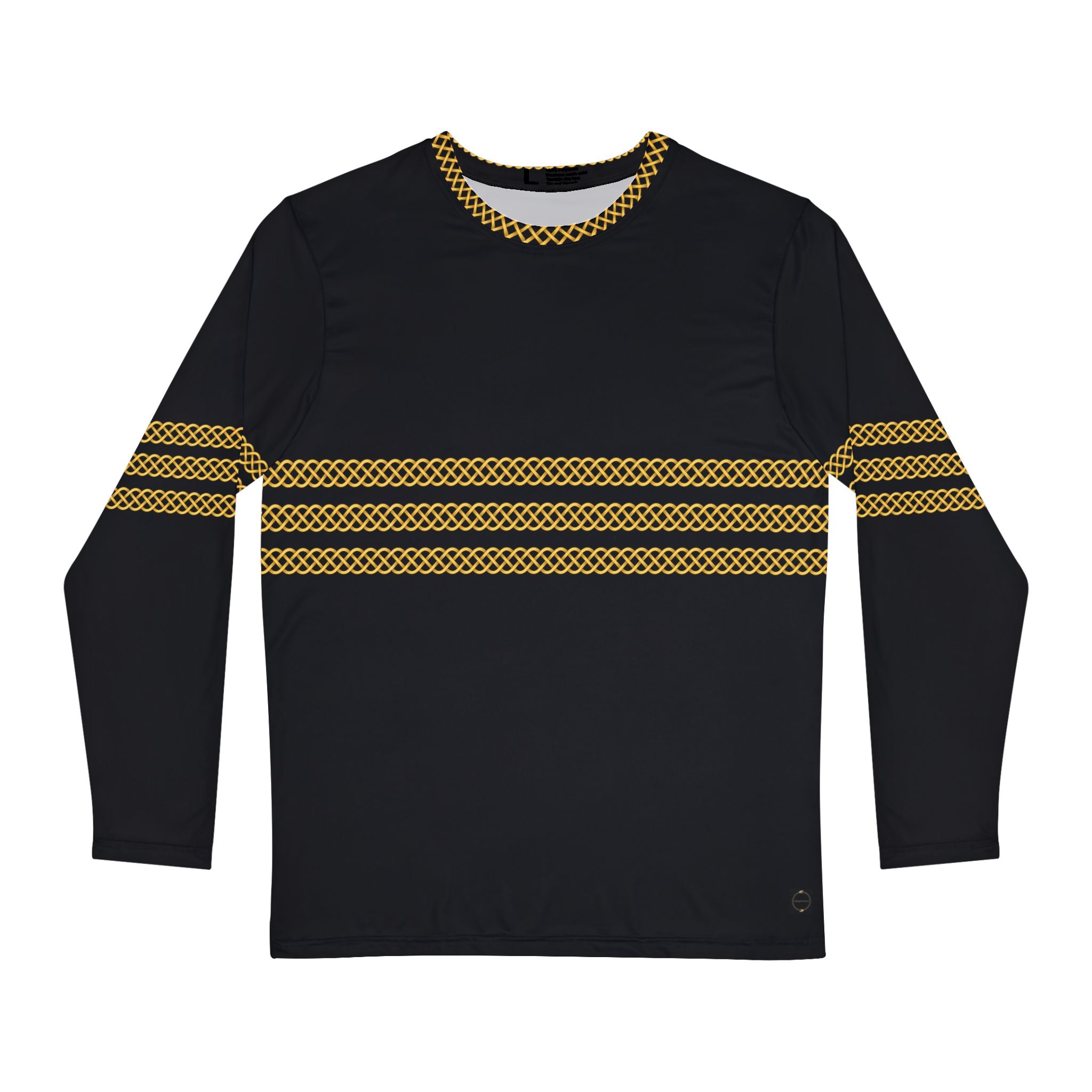 Fabled Fashion Men's Long Sleeve Triple Celtic chain effect AOP Shirt Black