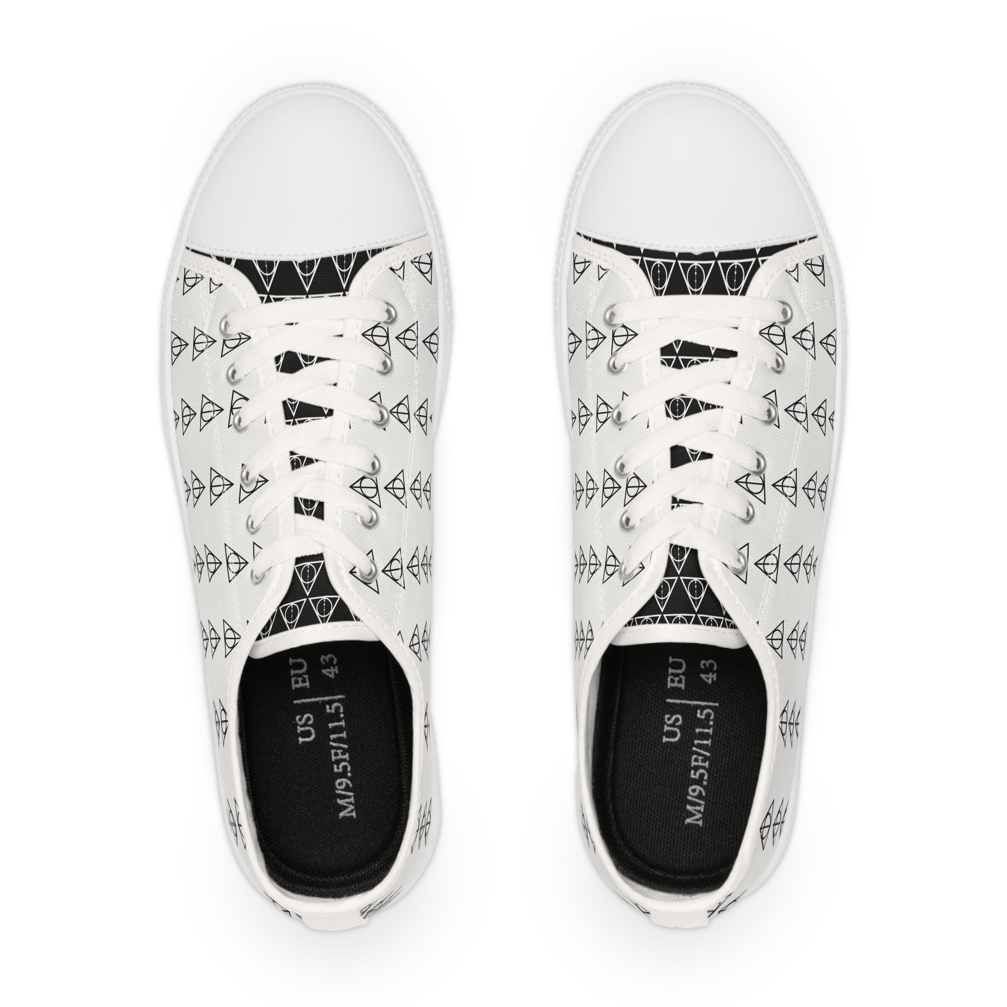 Harry Potter inspired Deathly Hallows logo Men's Low Top Sneakers (White/Black white sole Pink/White Black sole)