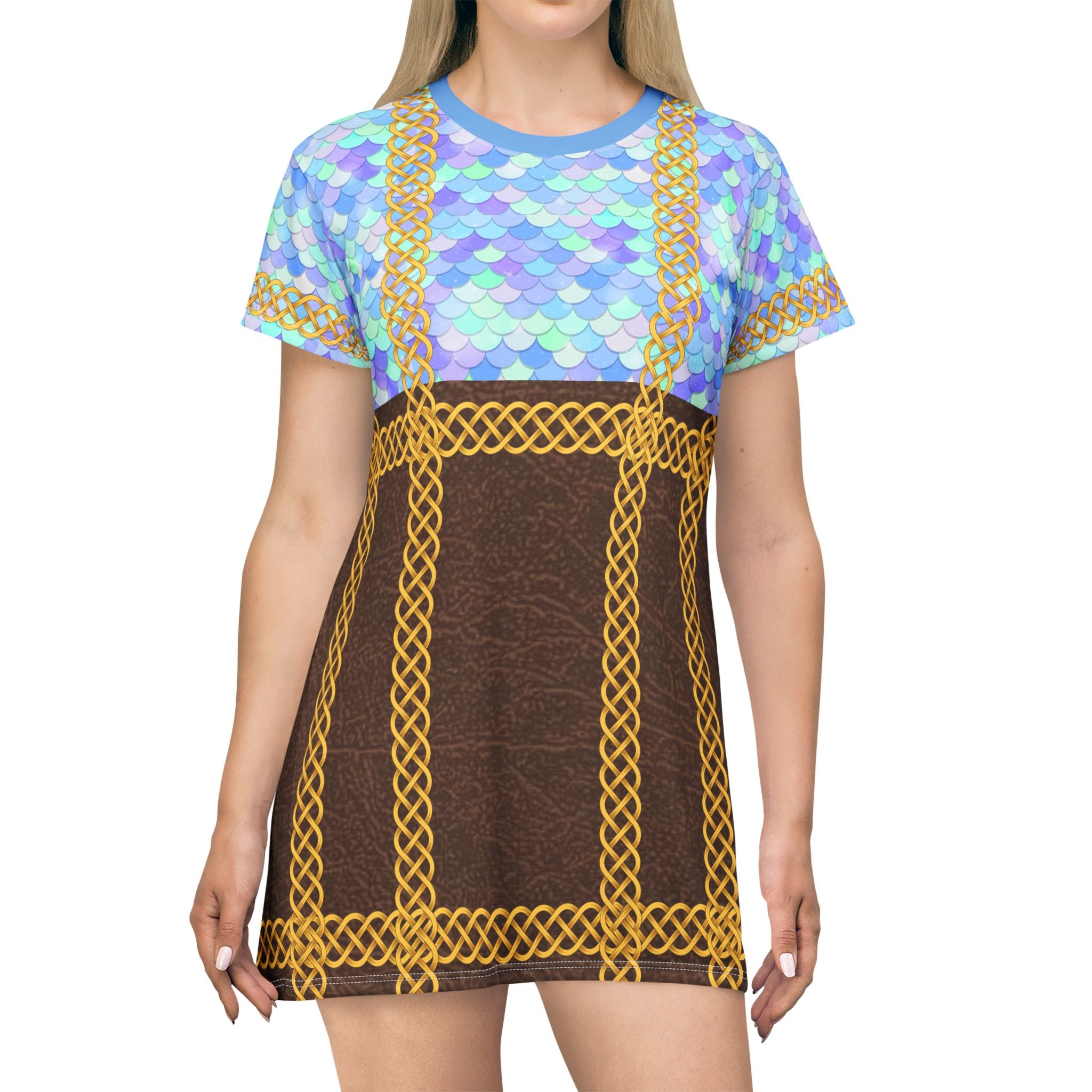 Fabled Fashion Mermaid Tail skin and Leather effect Celtic knot Medieval fashion All Over Print T-Shirt Dress