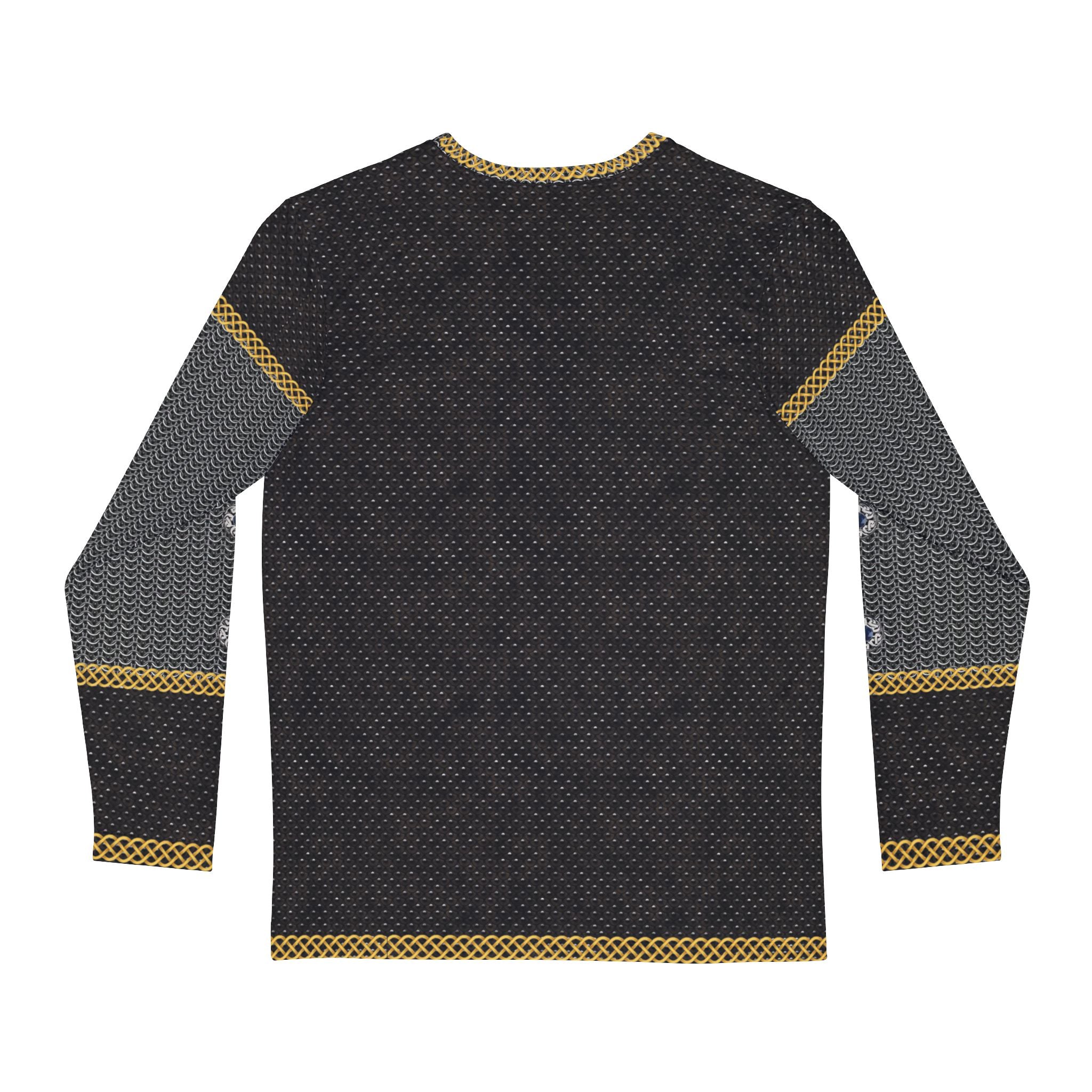 Fabled Fashion Men's Long Sleeve Studded Leather and Chainmail effect AOP Shirt