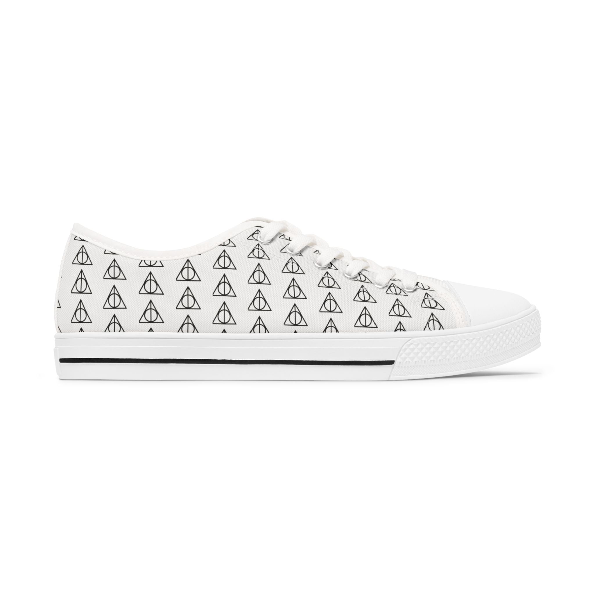 Harry Potter inspired Deathly Hallows Logo Women's Low Top Sneakers White/Black