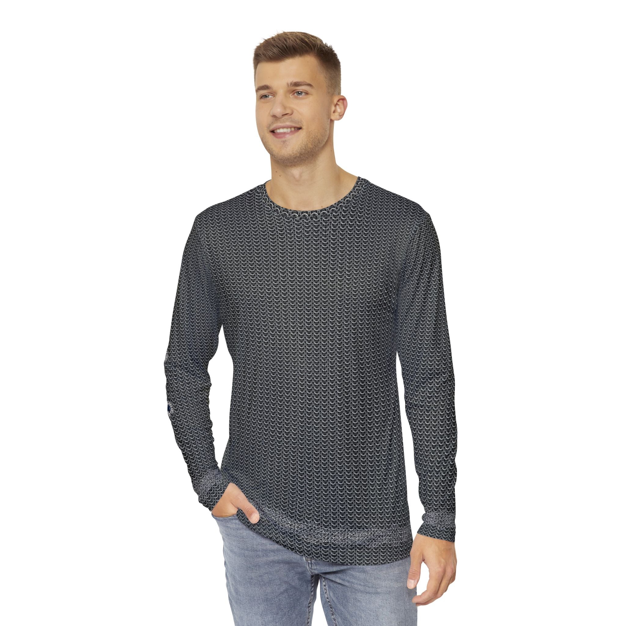 Fabled Fashion Men's Long Sleeve Chainmail effect AOP Shirt