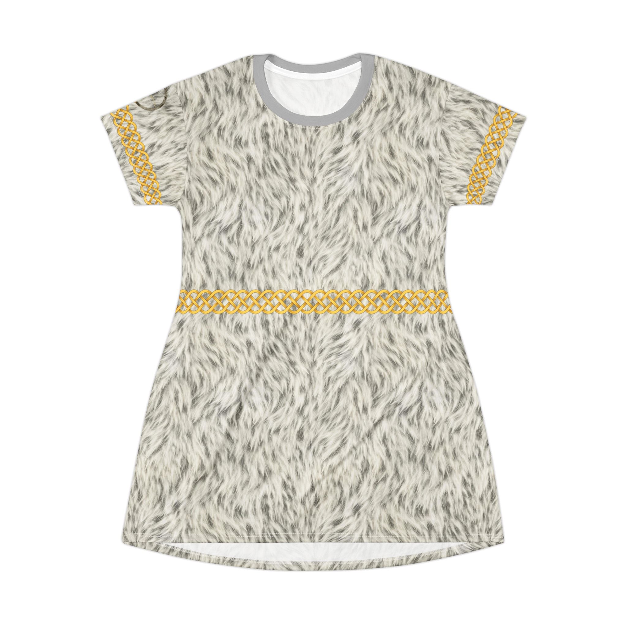 Fabled Fashion Celtic Knot White Fur effect Medieval Fashions All Over Print Spring/Summer T-Shirt Dress