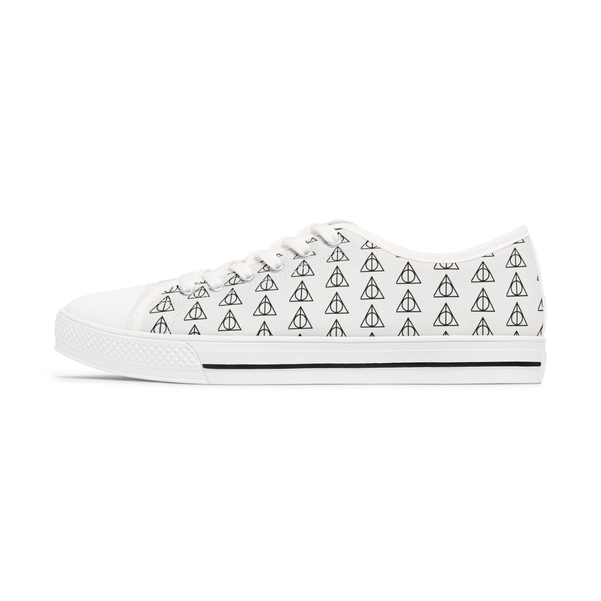 Harry Potter inspired Deathly Hallows Logo Women's Low Top Sneakers White/Black
