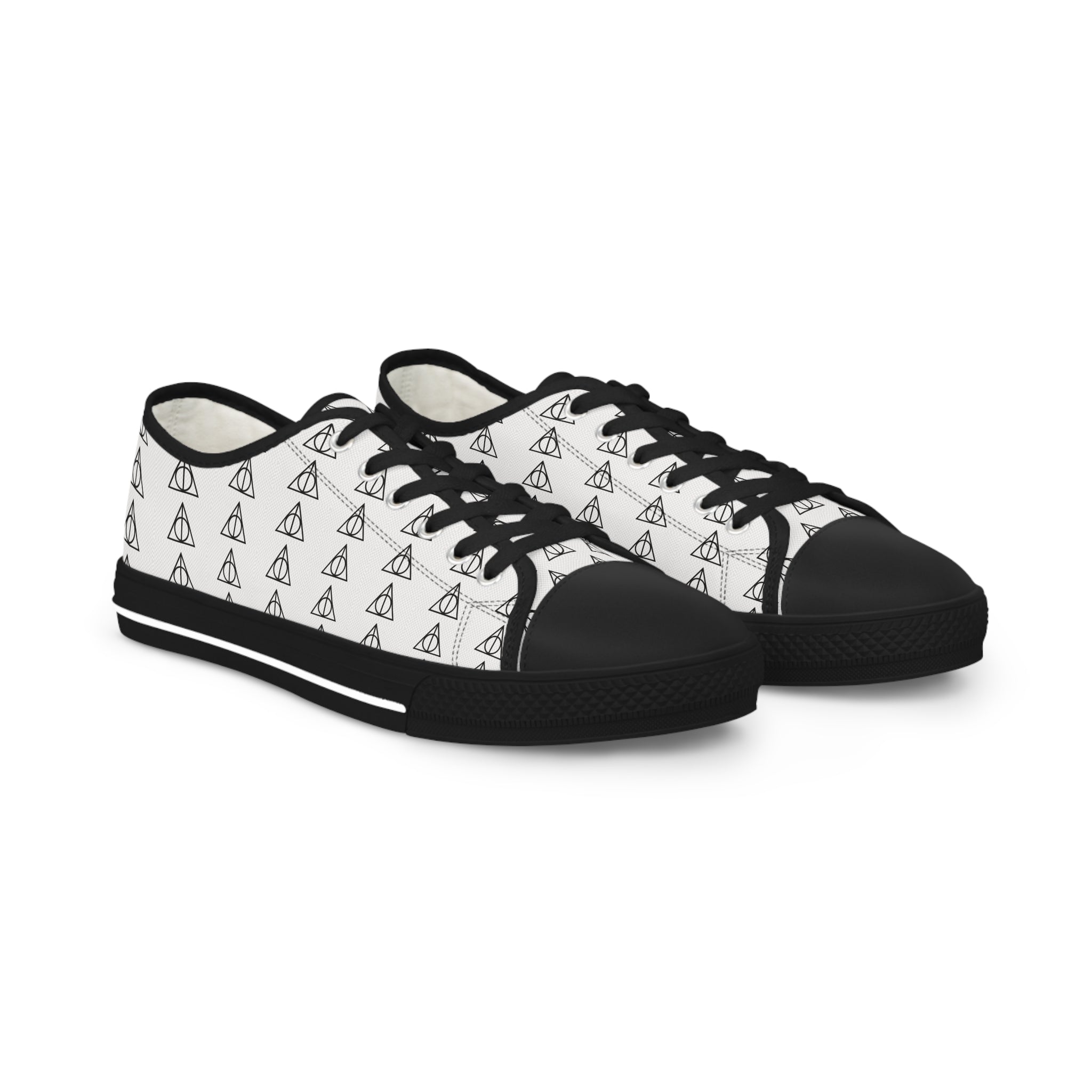 Harry Potter inspired Deathly Hallows logo Men's Low Top Sneakers (White/Black)