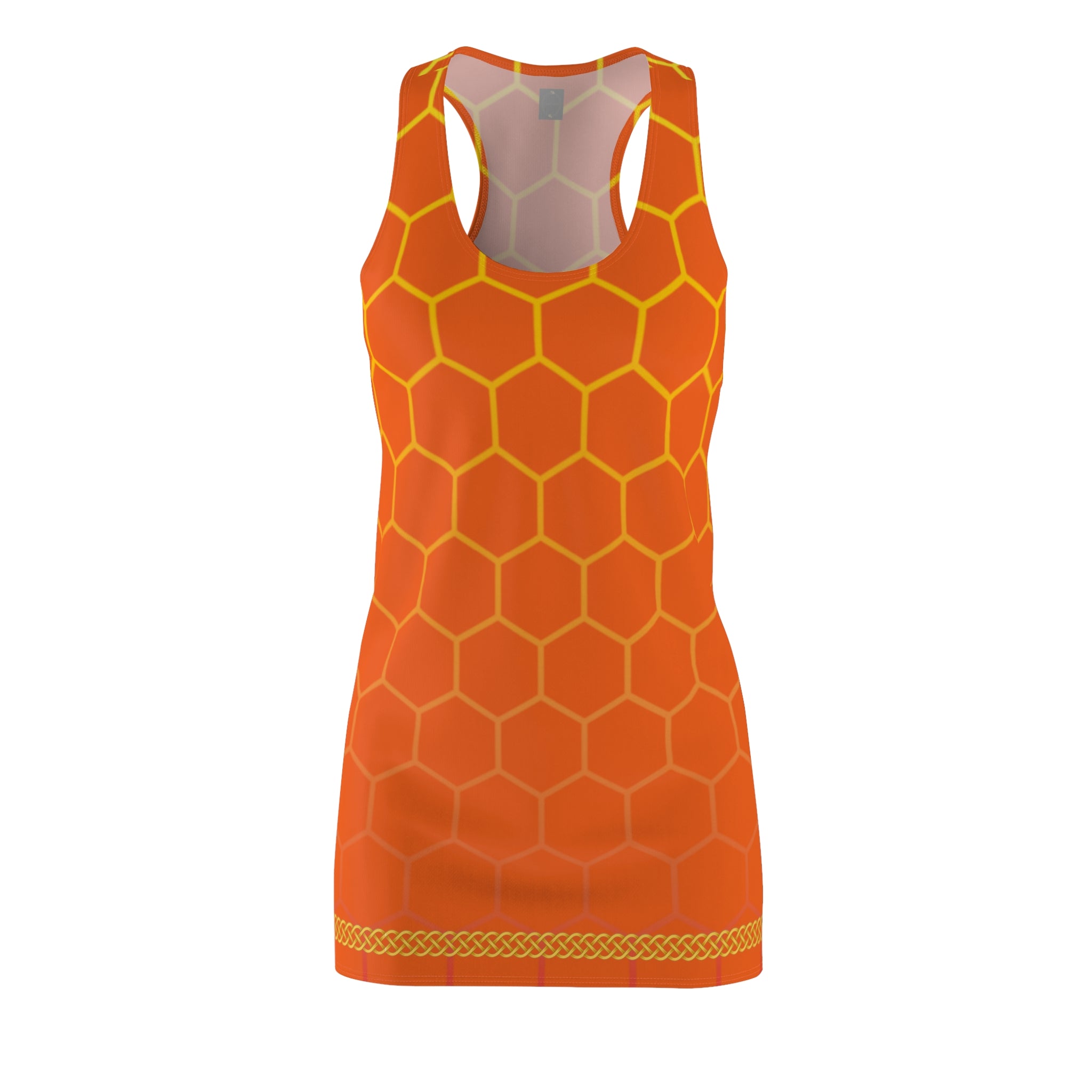 Fabled Fashion Orange Honeycomb with Celtic Knot Women's Cut & Sew Racerback Dress (AOP)