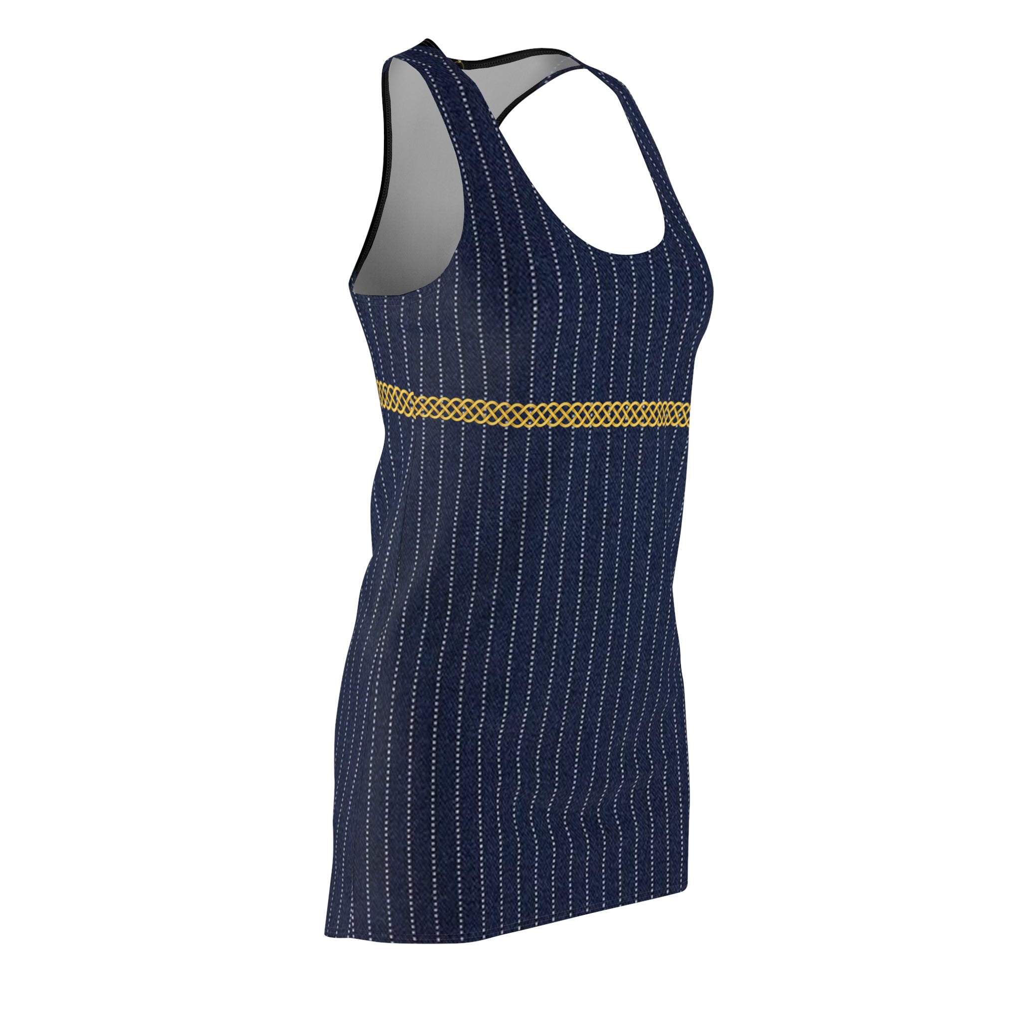Fabled Fashion Navy Pinstripe Celtic Knot effect Women's Cut & Sew Racerback Dress (AOP)