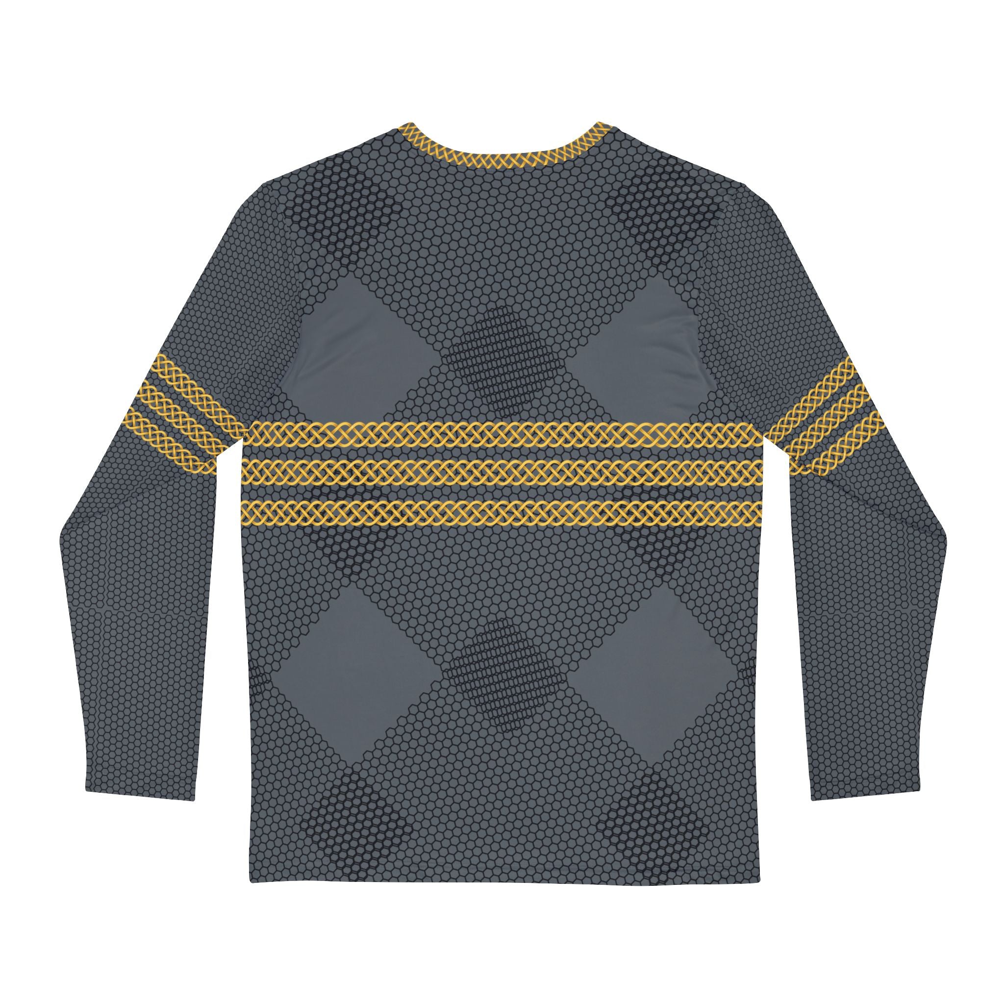 Fabled Fashion Men's Long Sleeve Triple Celtic chain effect AOP Shirt Grey Mesh pattern