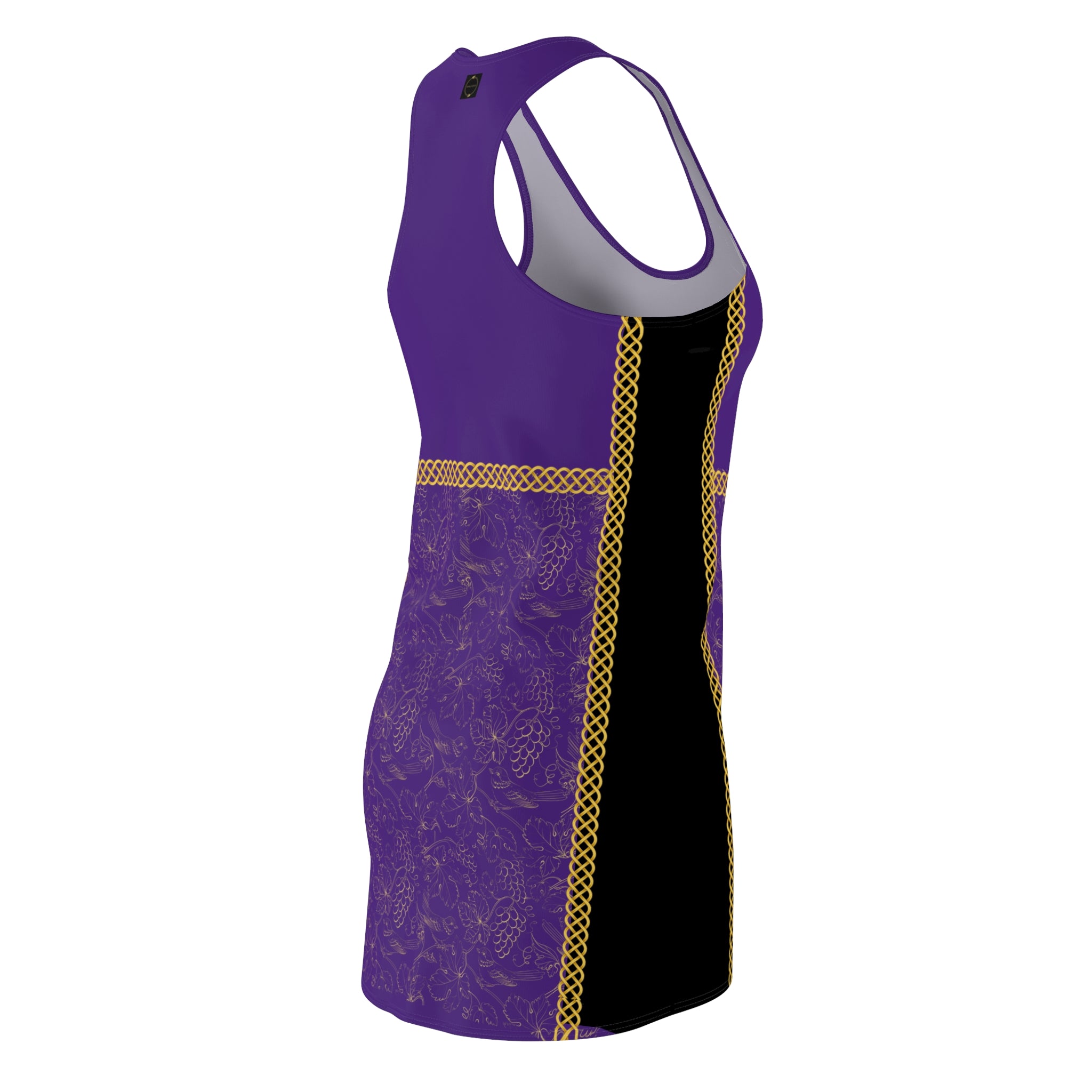 Fabled Fashion Purple Grapes and Celtic Knot effect Women's Cut & Sew Racerback Dress (AOP)
