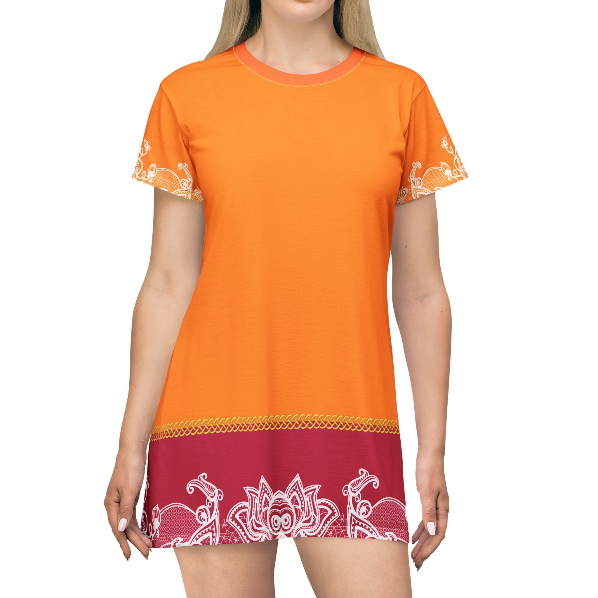 Fabled Fashion Velma Dinkley colour inspired Lace effect with Celtic Knot All Over Print Spring/Summer T-Shirt Dress