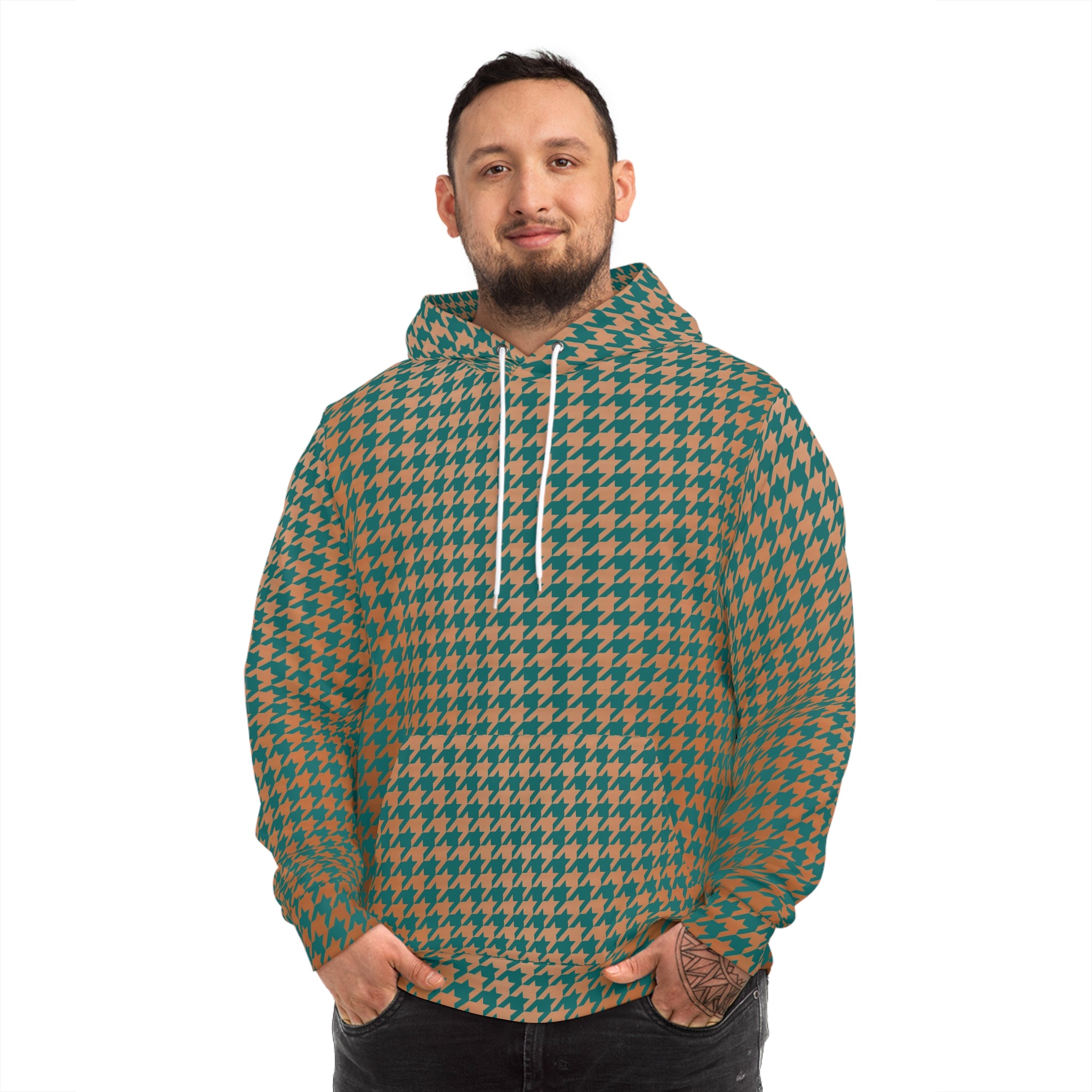 Fabled Fashion Verdigris and Copper houndstooth pattern Unisex Hoodie (AOP)
