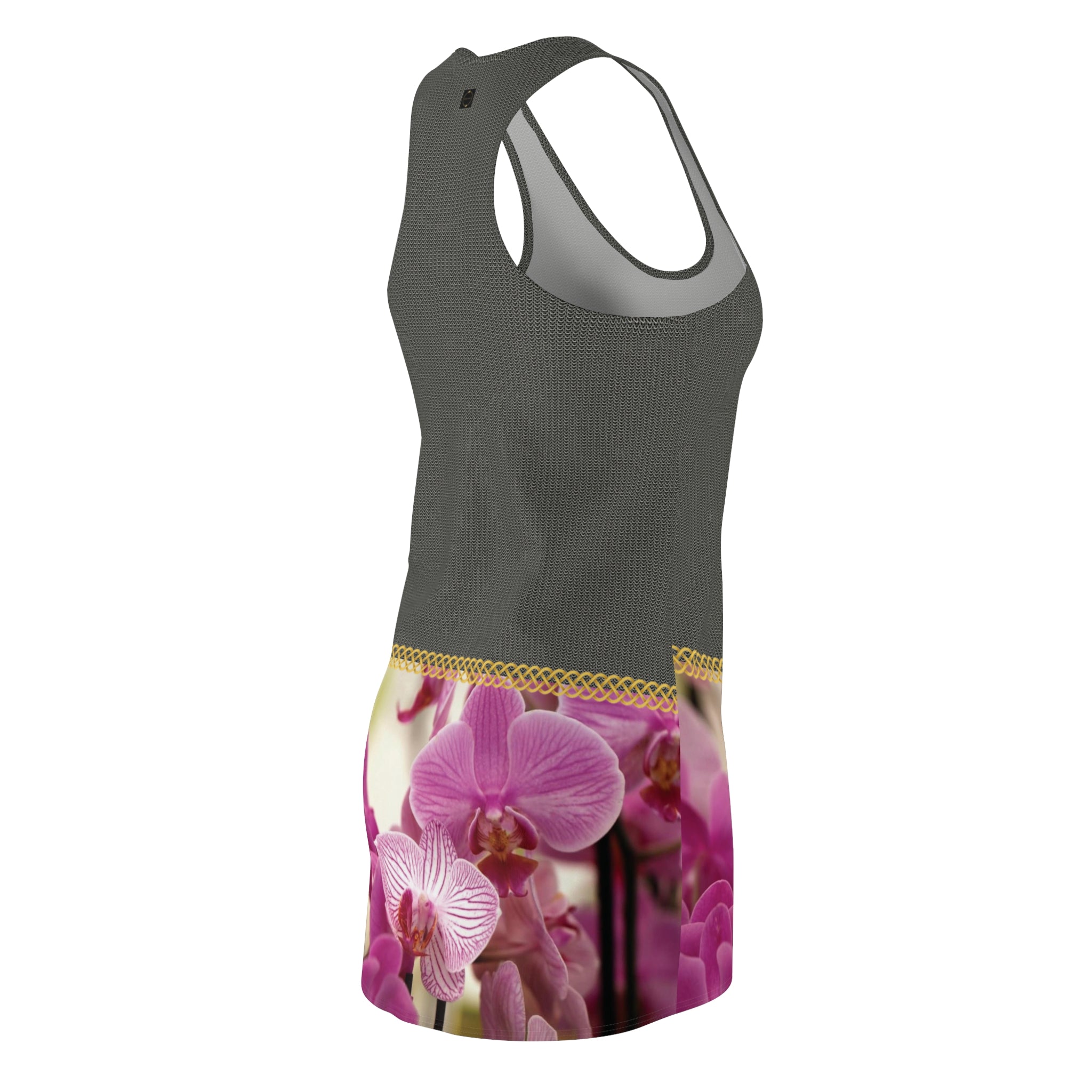 Fabled Fashion Chainmail and Purple flowers effect Women's Cut & Sew Racerback Dress (AOP) For Sarah