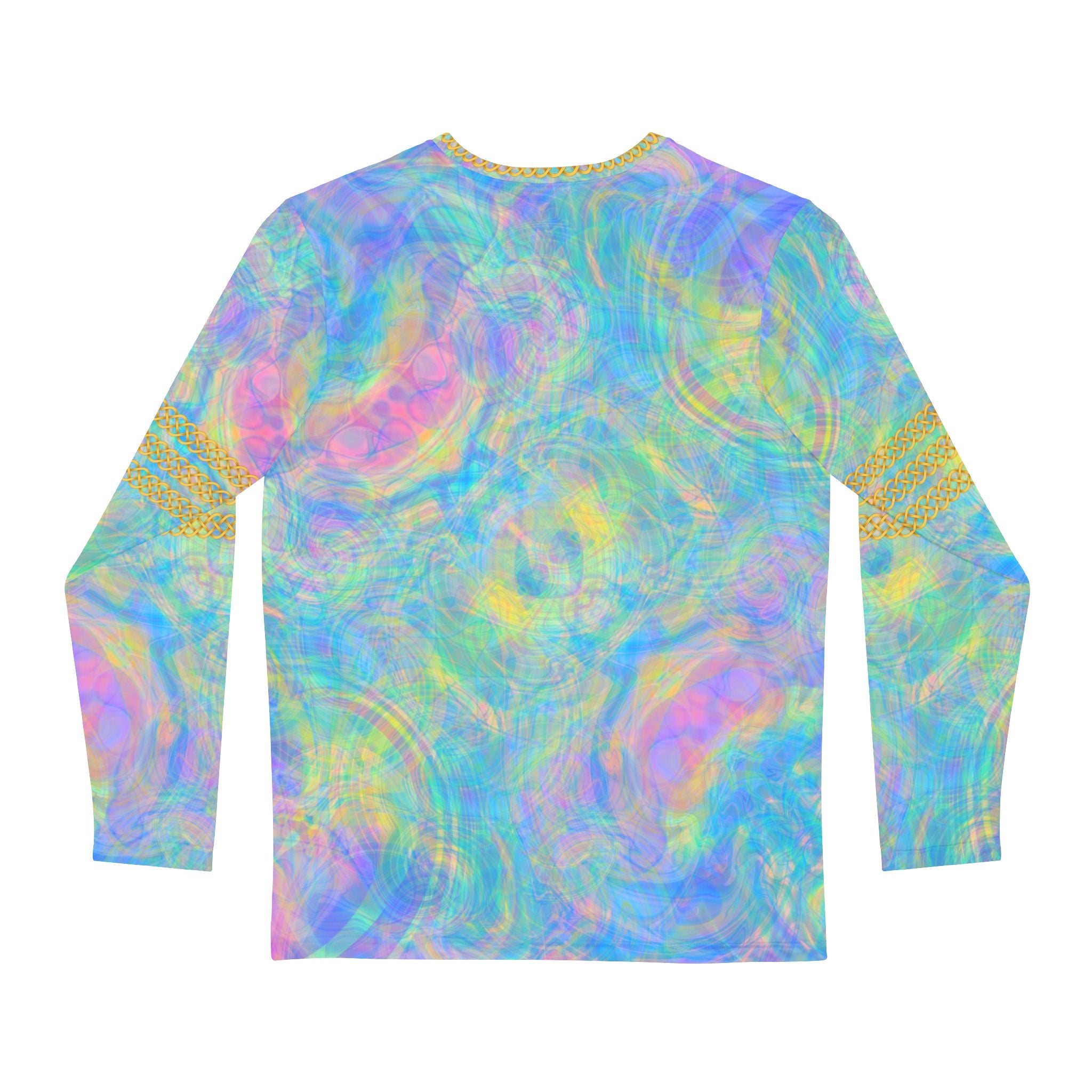 Fabled Fashion Men's Long Sleeve Psychedelic Tie-Dye Celtic chain effect AOP Shirt