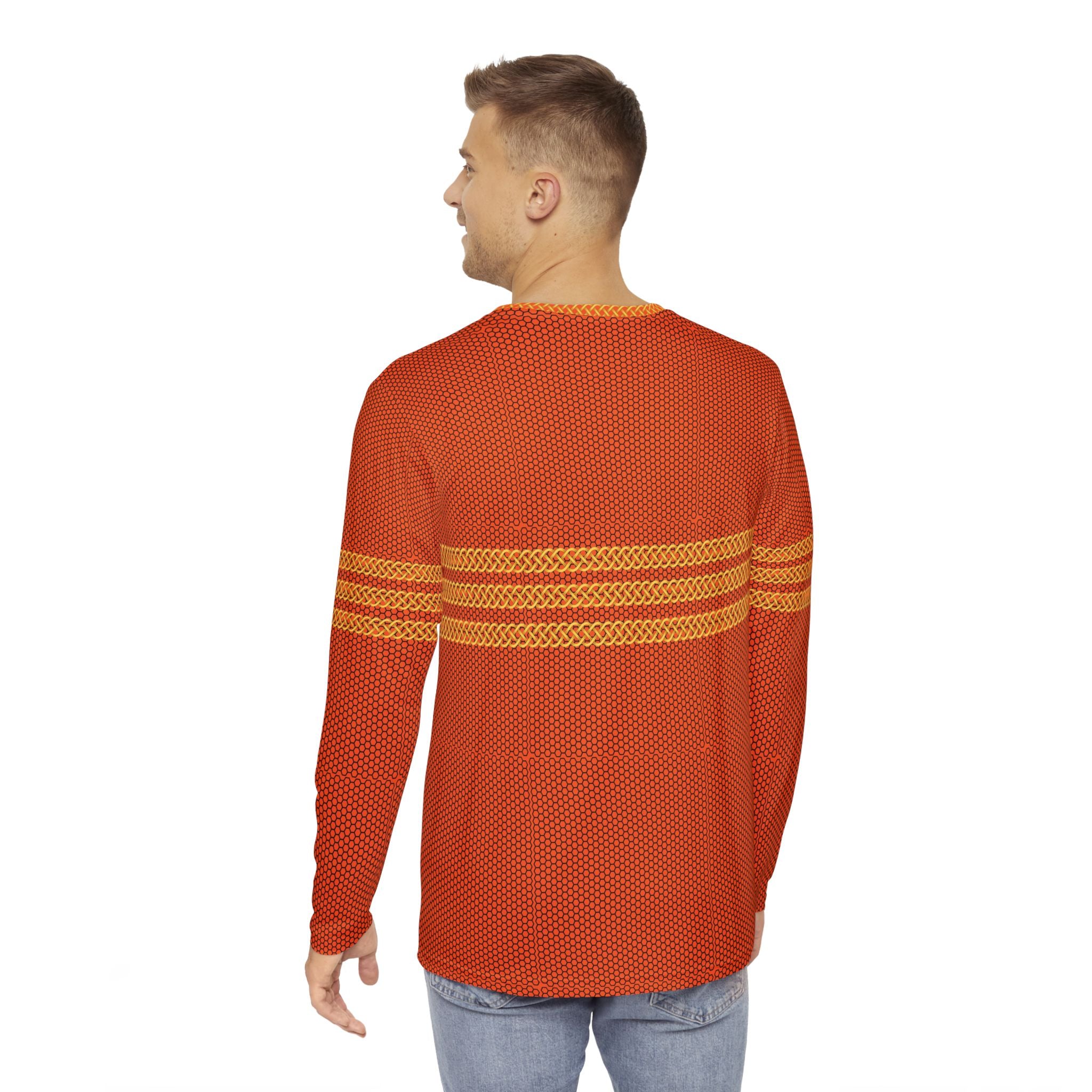 Fabled Fashion Men's Long Sleeve Triple Celtic chain effect AOP Shirt Orange
