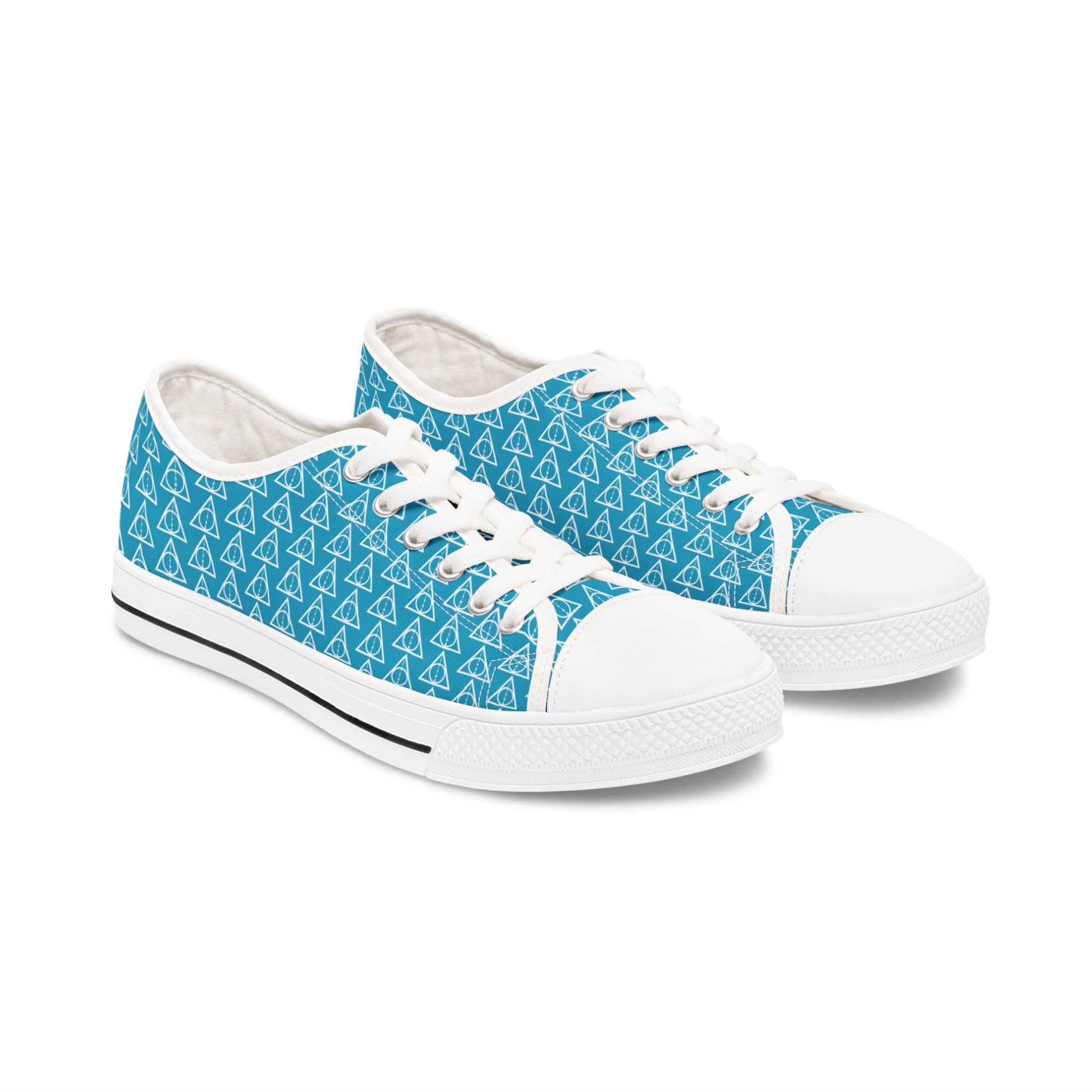 Harry Potter inspired Deathly Hallows Logo Women's Low Top Sneakers Turquoise Blue