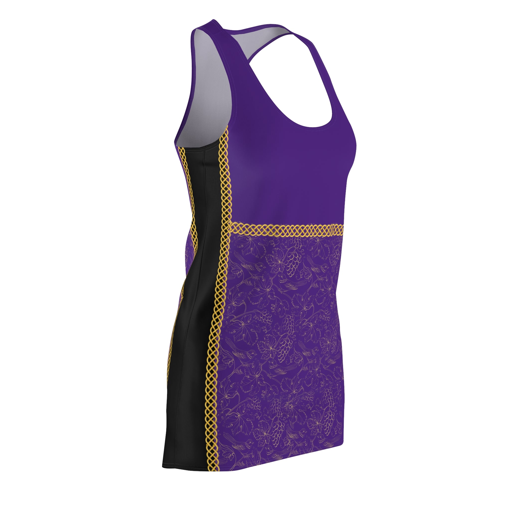 Fabled Fashion Purple Grapes and Celtic Knot effect Women's Cut & Sew Racerback Dress (AOP)