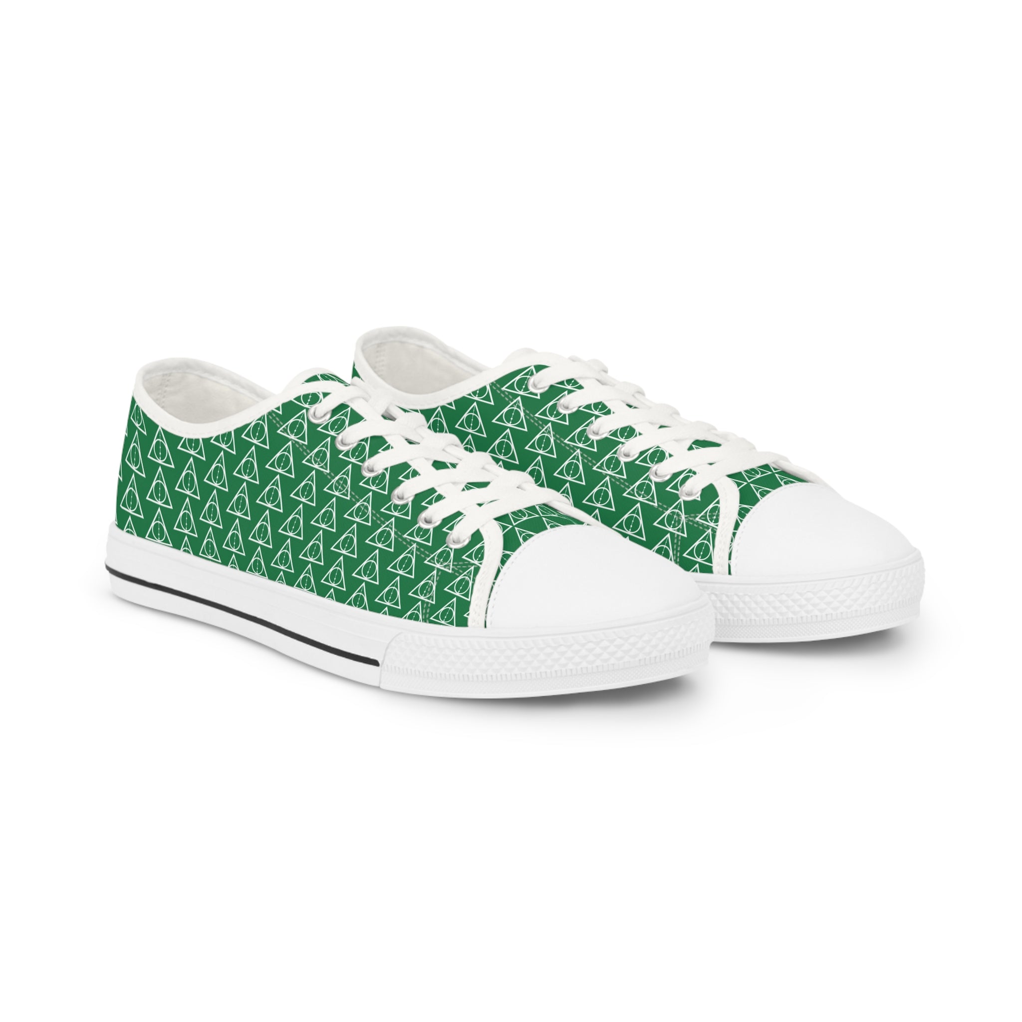 Harry Potter inspired Deathly Hallows logo Men's Low Top Sneakers Green