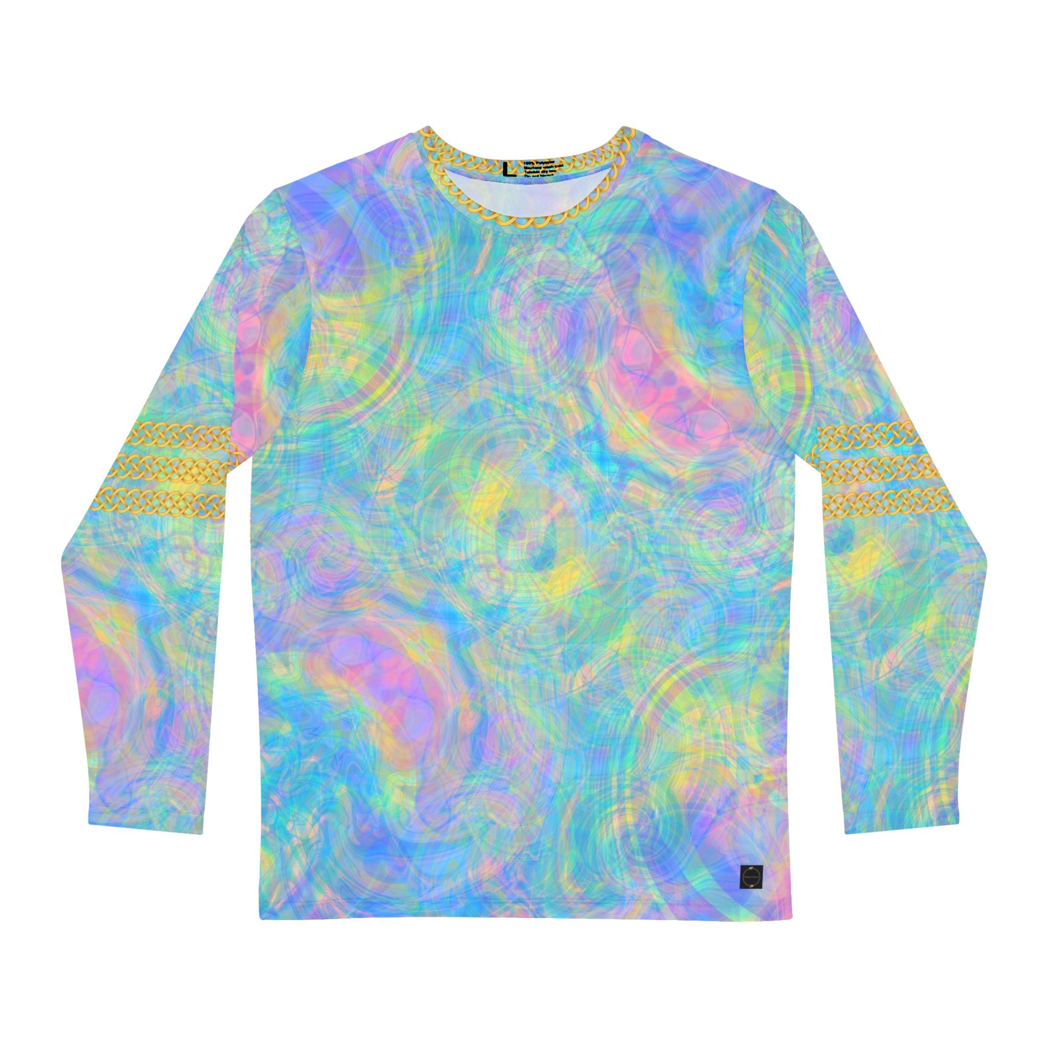 Fabled Fashion Men's Long Sleeve Psychedelic Tie-Dye Celtic chain effect AOP Shirt
