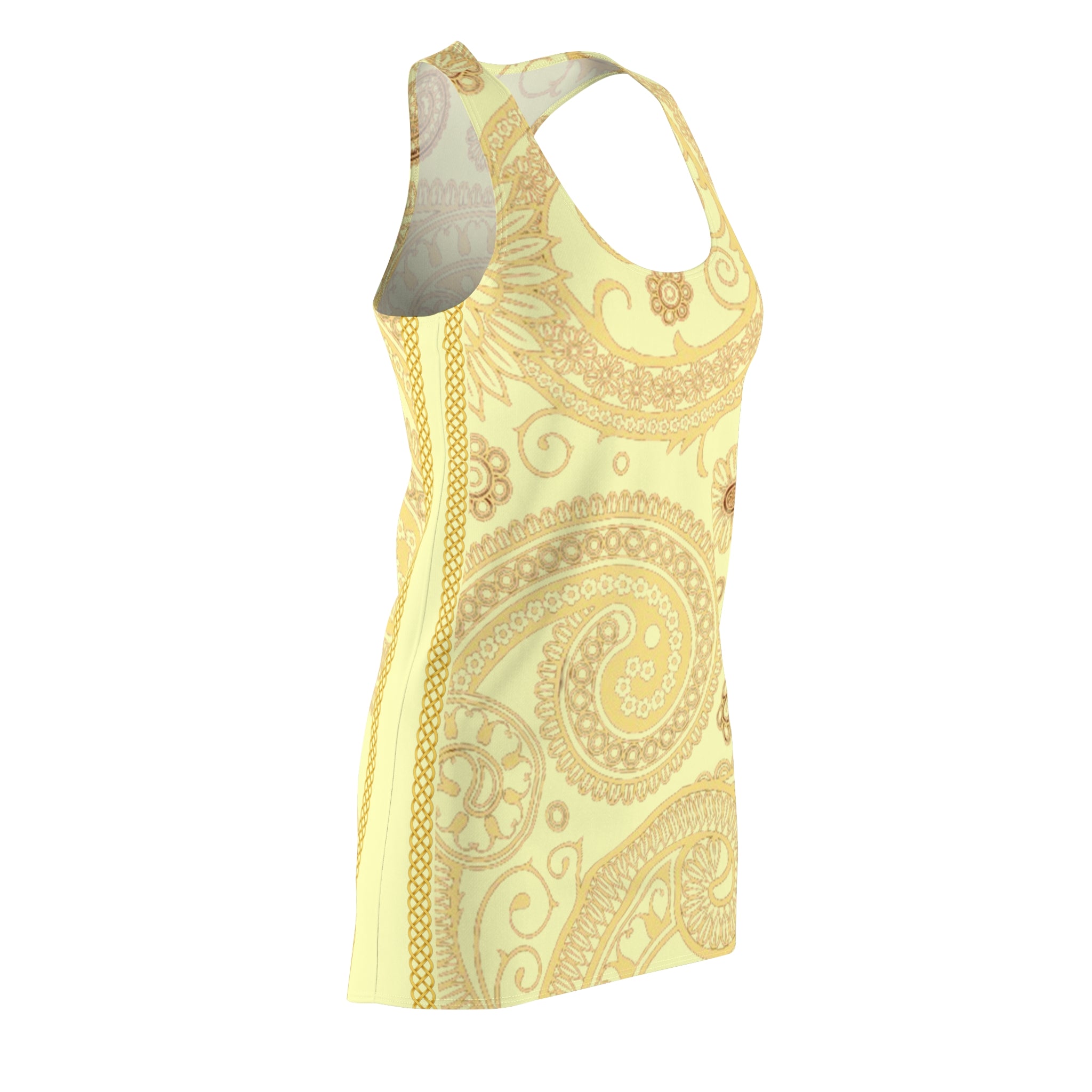 Fabled Fashion Cream Paisley Celtic knot effect  Women's Cut & Sew Racerback Dress (AOP)