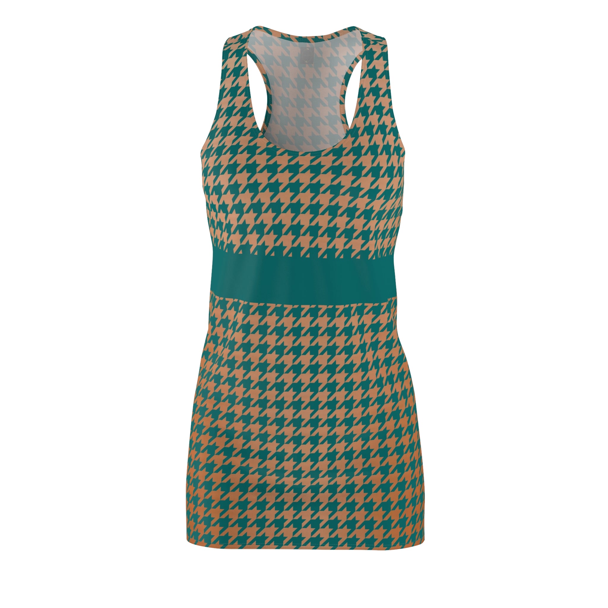 Fabled Fashion Verdigris and Copper Houndstooth Women's Cut & Sew Racerback Dress (AOP)