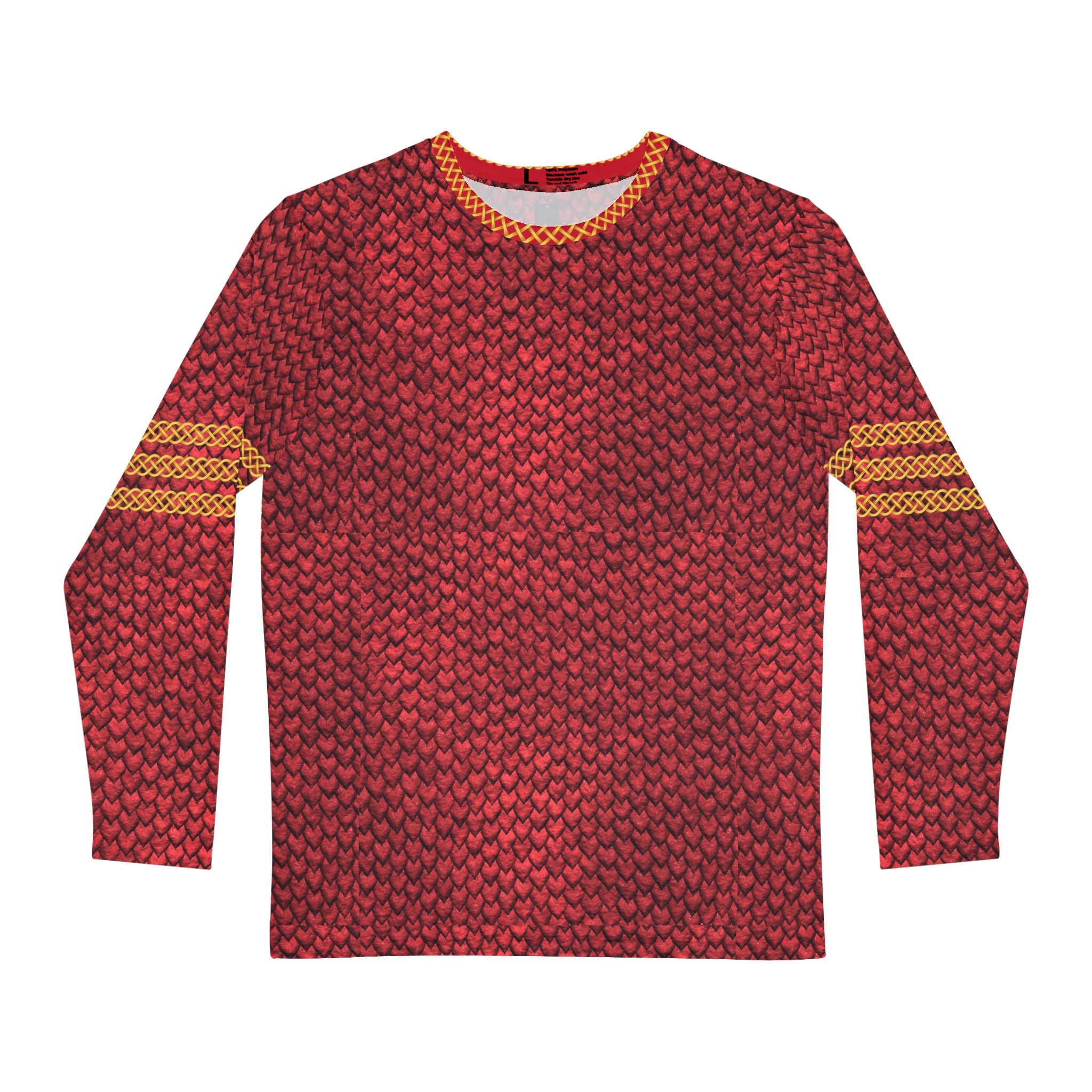 Fabled Fashion Men's Long Sleeve Red Dragon skin with celtic chain effect AOP Shirt