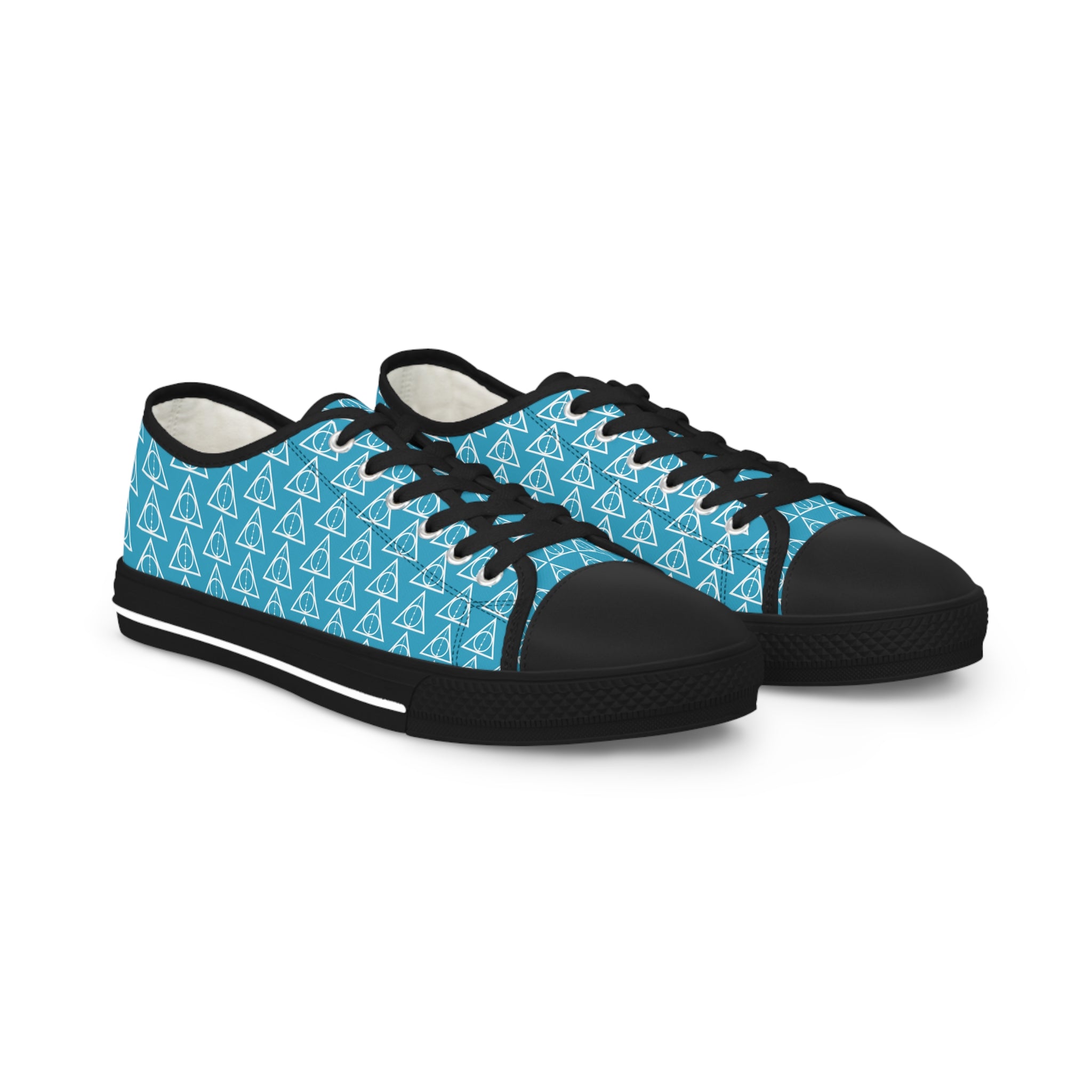 Harry Potter inspired Deathly Hallows logo Men's Low Top Sneakers (Turquoise Blue/White