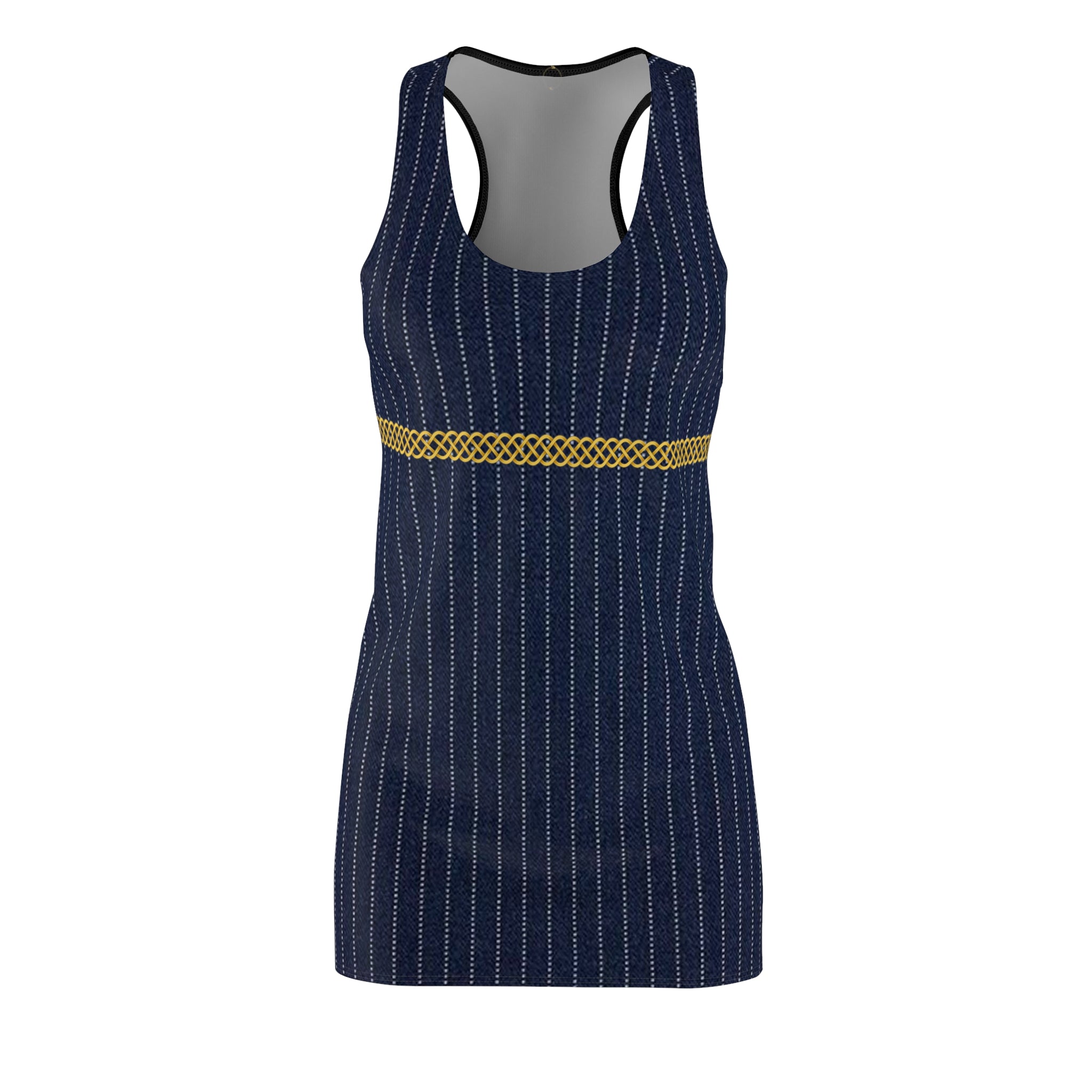 Fabled Fashion Navy Pinstripe Celtic Knot effect Women's Cut & Sew Racerback Dress (AOP)