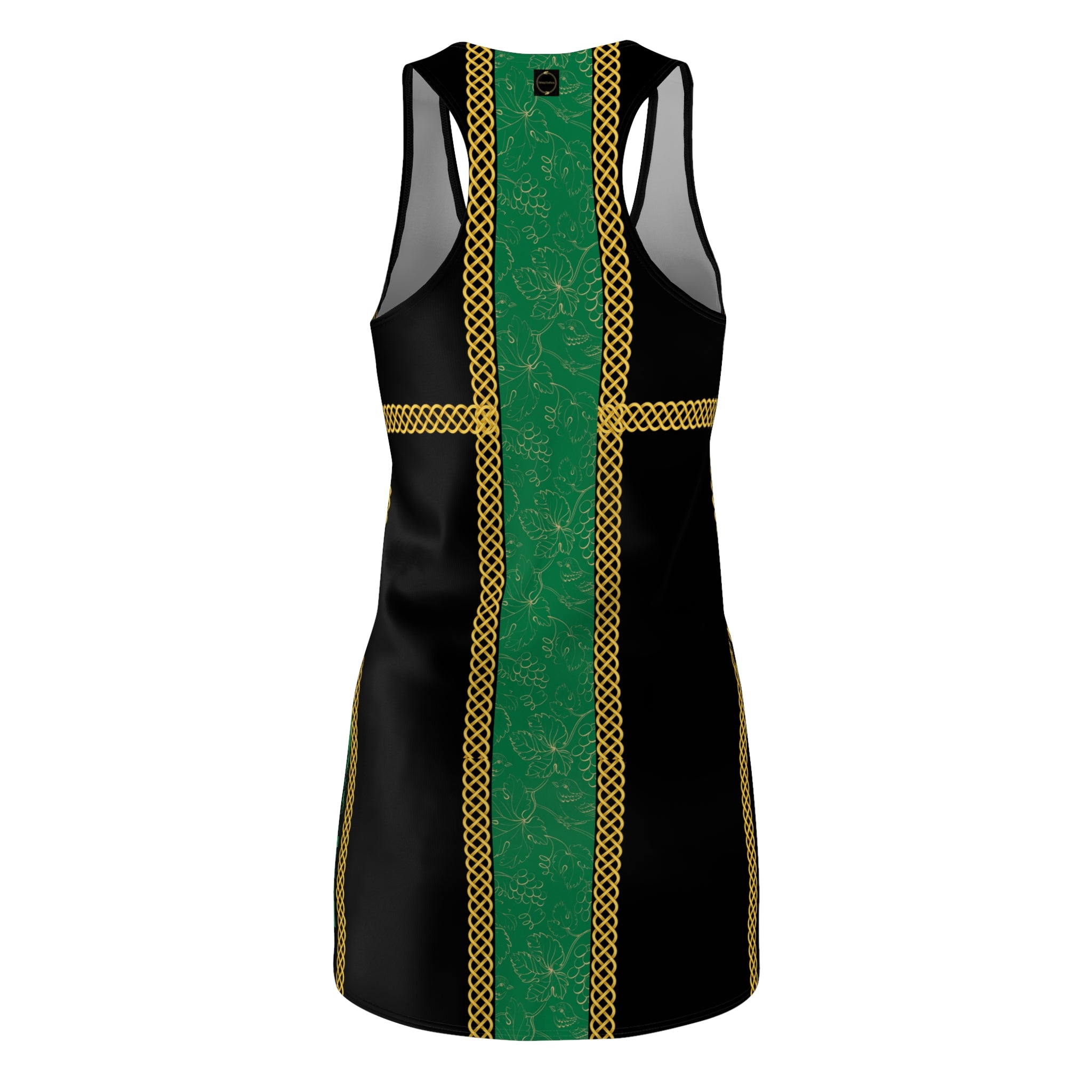 Fabled Fashion Green grape band with Celtic knot effect Black Women's Cut & Sew Racerback Dress (AOP)