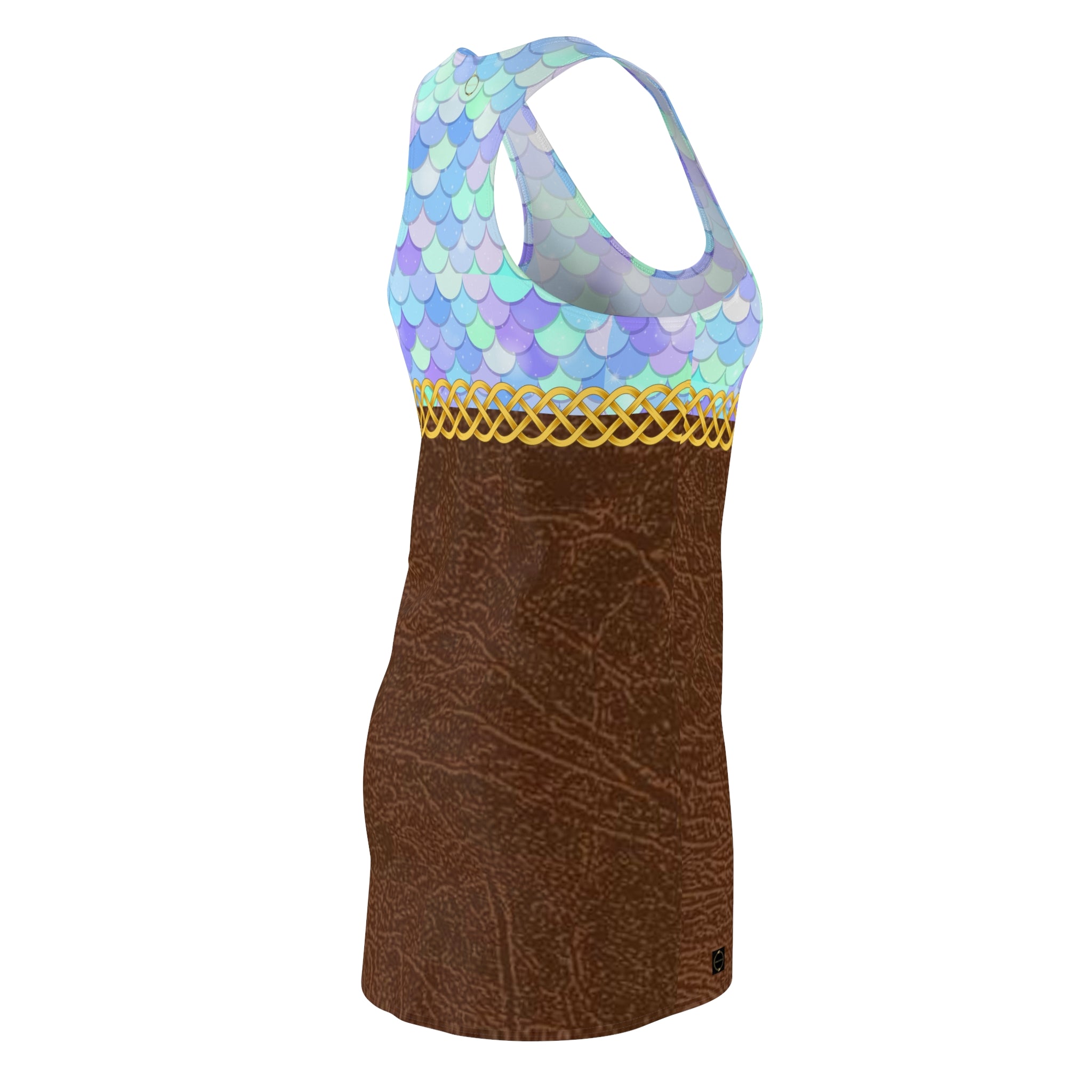 Fabled Fashion Mermaid scales and Leather effect Celtic Knot Women's Cut & Sew Racerback Dress (AOP)