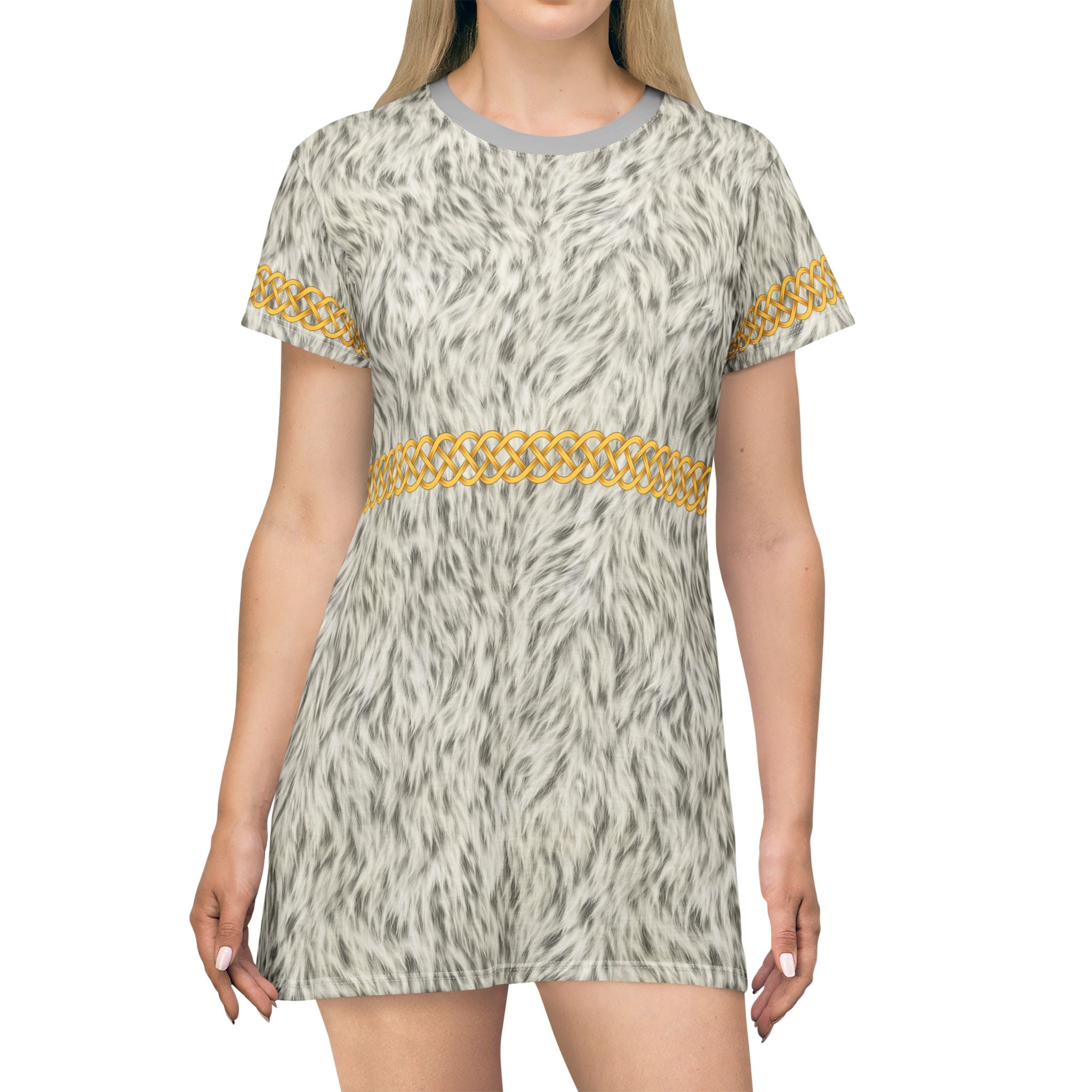 Fabled Fashion Celtic Knot White Fur effect Medieval Fashions All Over Print Spring/Summer T-Shirt Dress