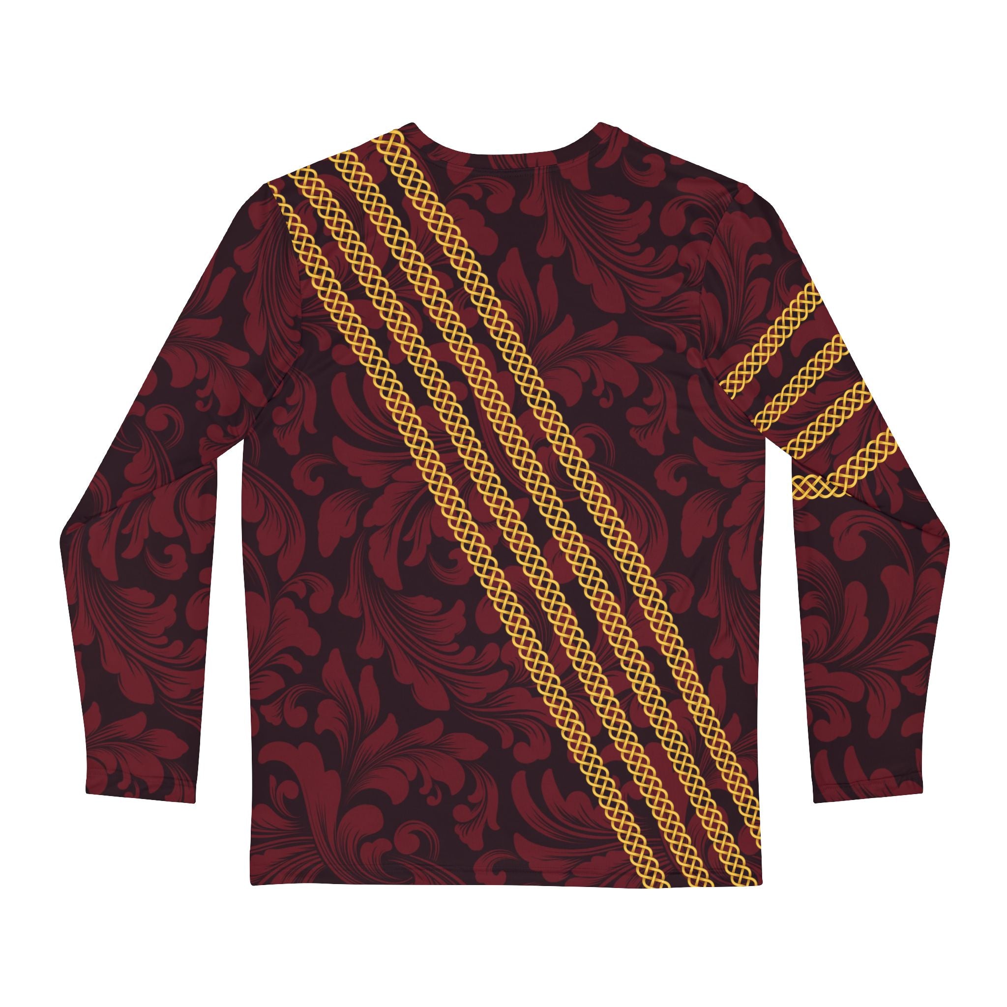 Fabled Fashion Men's Long Sleeve Red Damask and Celtic knot chain effect AOP Shirt