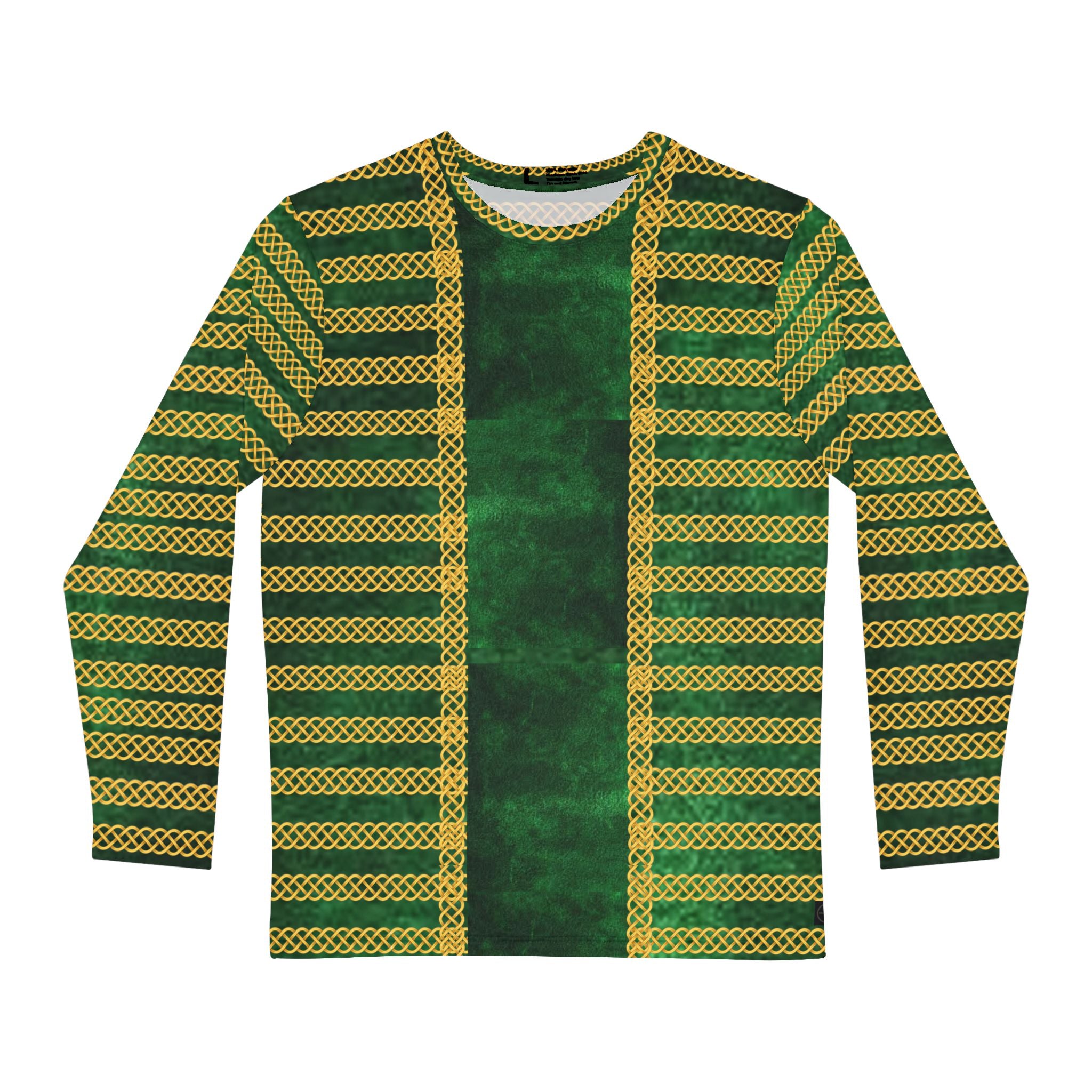 Fabled Fashion Men's Long Sleeve Green Velvet with Celtic chain jacket effect AOP Shirt