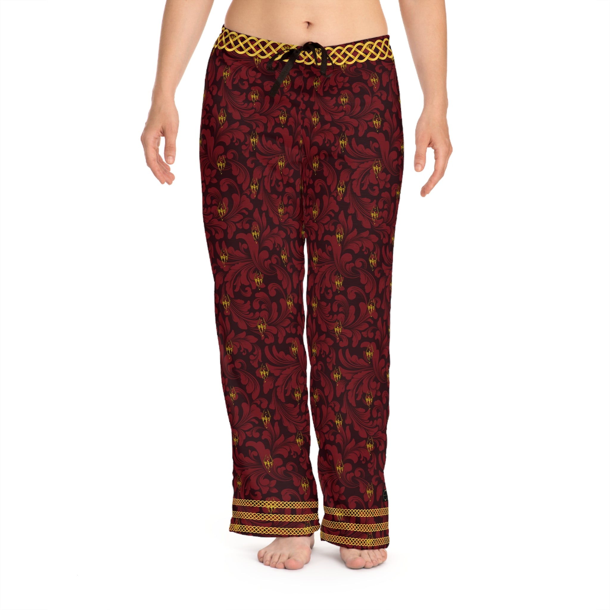 Fabled Fashion Limited edition Red Damask/Gold Celtic knot Women's Pajama Pants (AOP) Pants of Relaxation